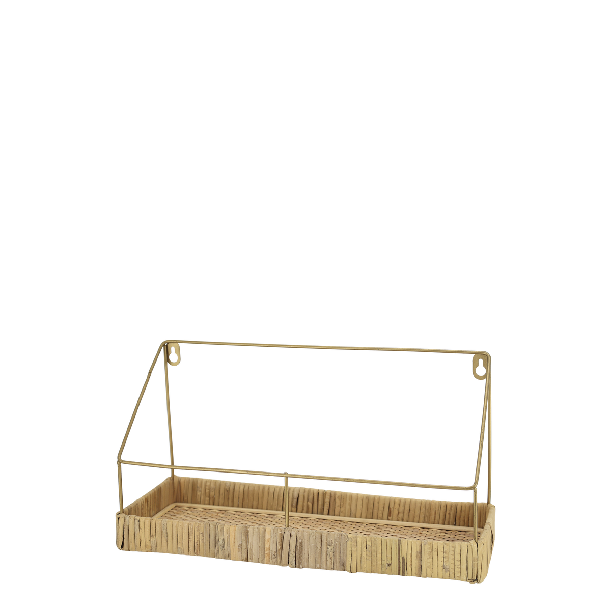 Regalbrett mit geflochtenem Rattan, Messing, 35 cm lang