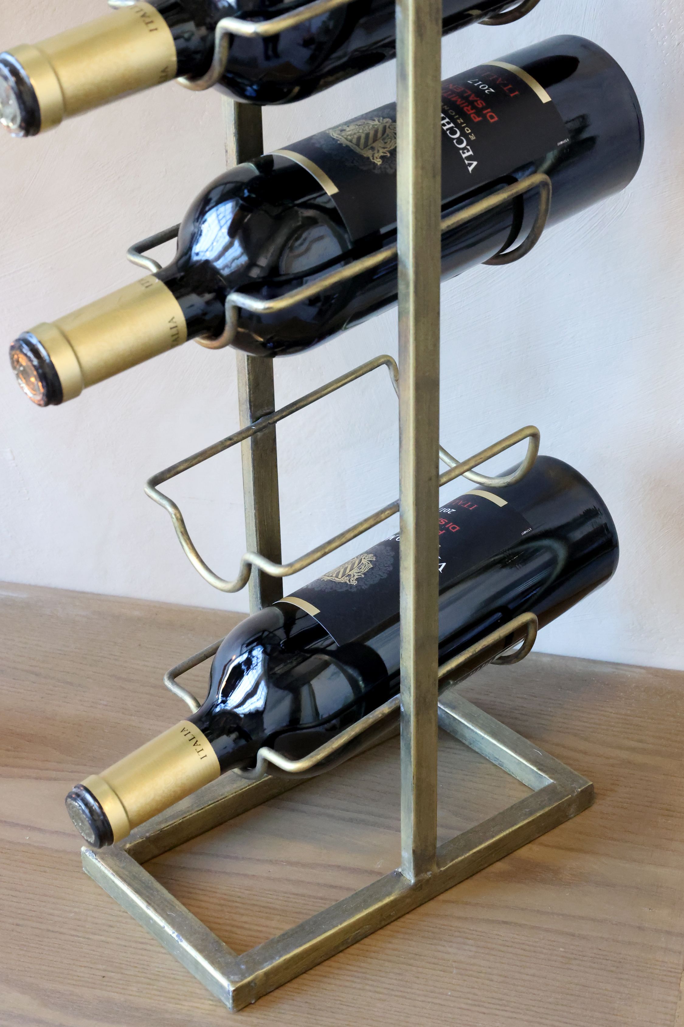 Weinständer mit 6 Fächern aus Eisen, Antique Messing