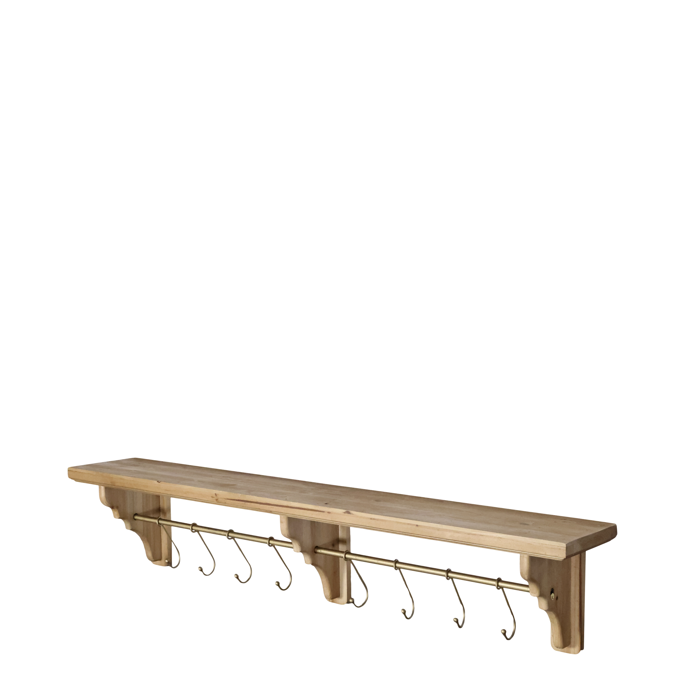 Regalbrett mit Haken aus Tannenholz und Eisen, 120 cm lang