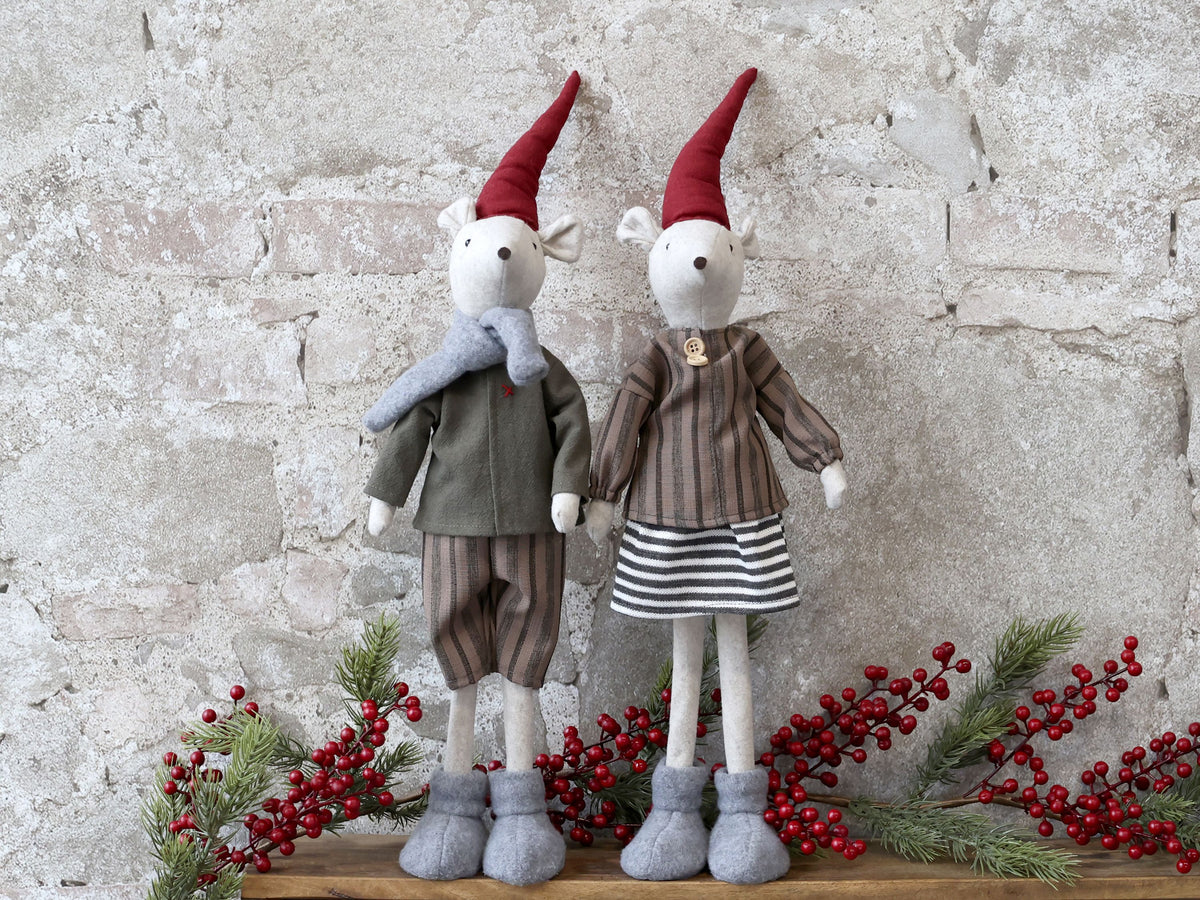Weihnachtsmaus-Figuren aus Leinen und Filz, 52 cm