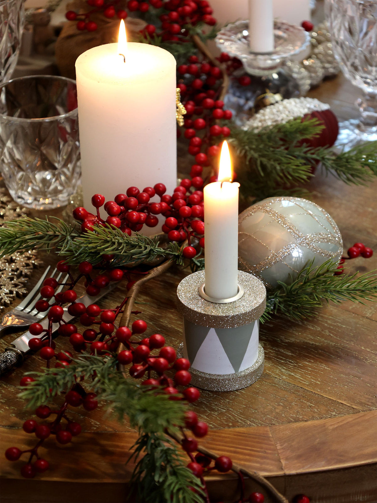 Kerzenständer Trommel mit Glitzer, Holz, 7 cm hoch