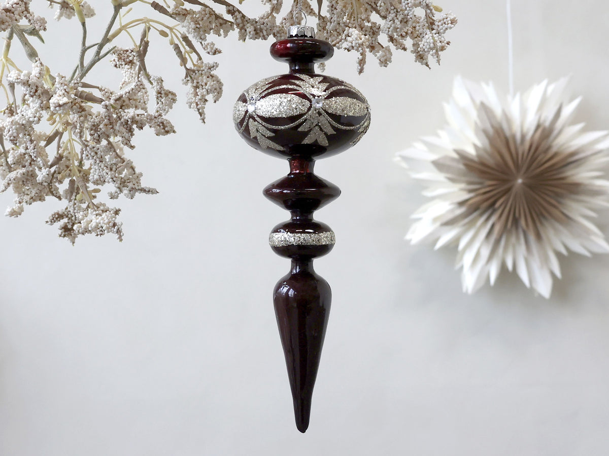Glas-Ornament mit Glitzer, 16 cm hoch, Kirschrot