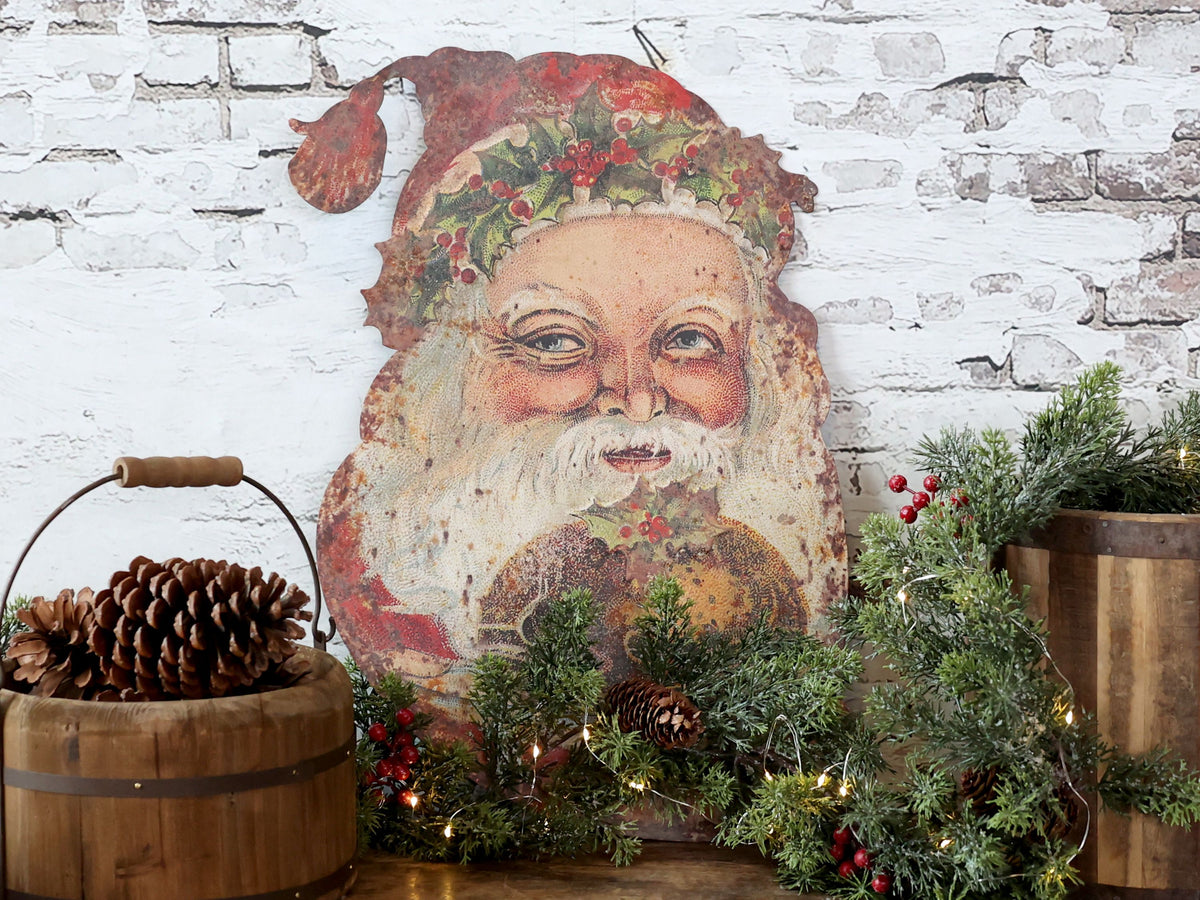 Vintage Weihnachtsmann aus Eisen zum Aufhängen