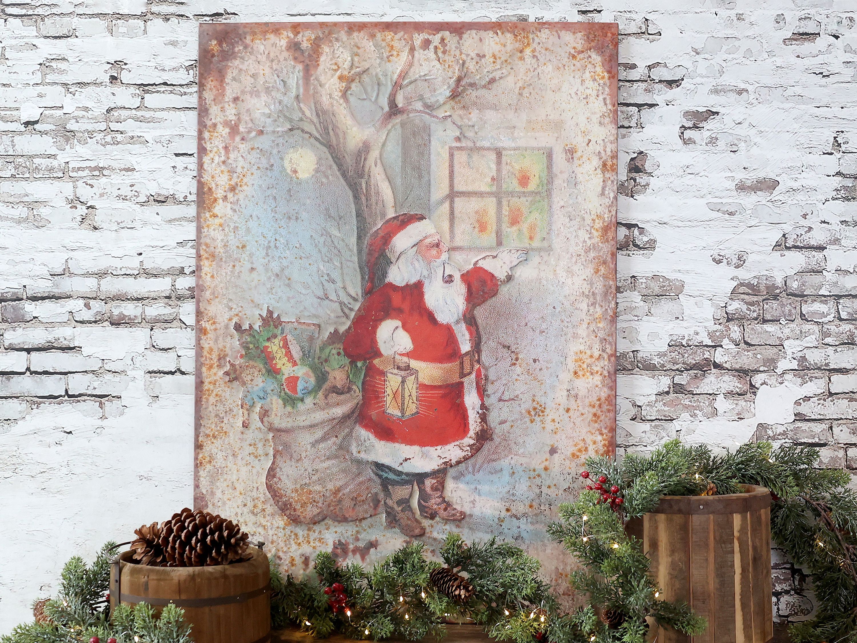 Vintage Schild mit Weihnachtsmann, 66 cm lang