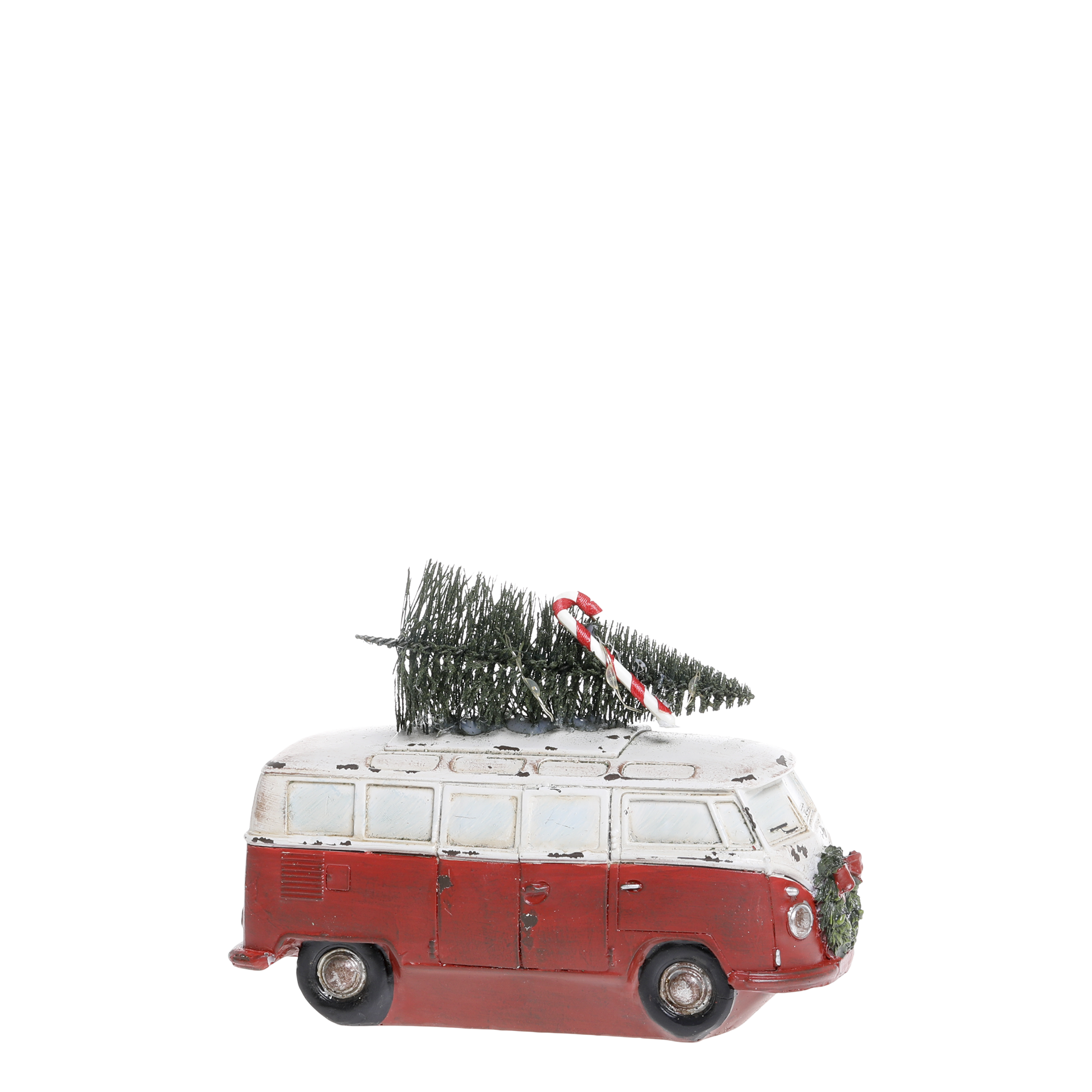 Vintage Bus mit LED-Weihnachtsbaum, Polyresin, 18 cm