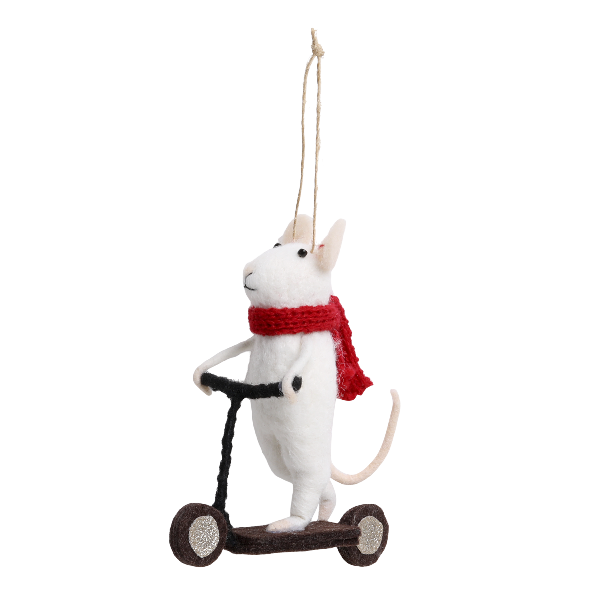 Maus auf Roller aus Filz, Deko zum Aufhängen, 11 cm