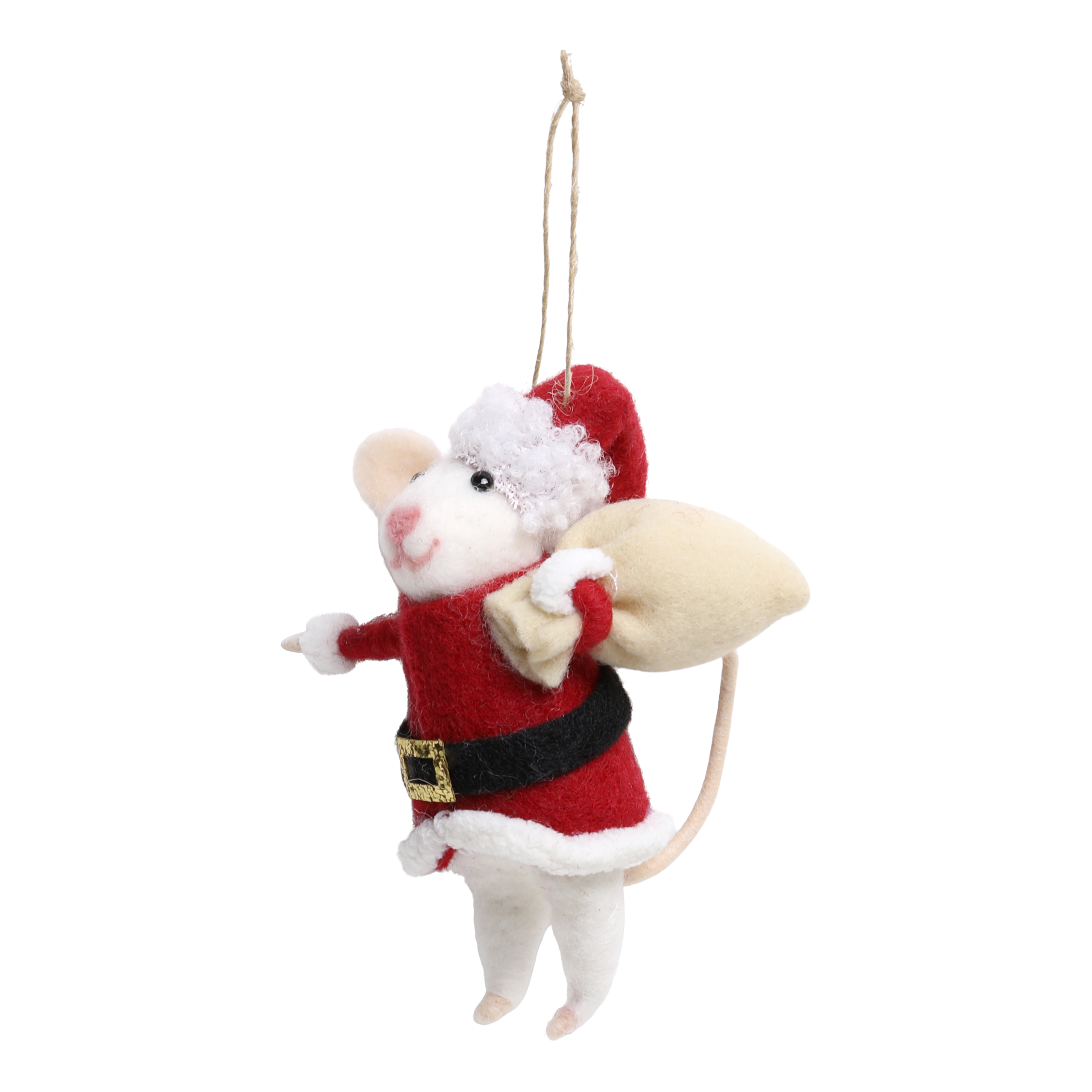 Maus mit Weihnachtsmann-Kostüm aus Filz, 12 cm hoch