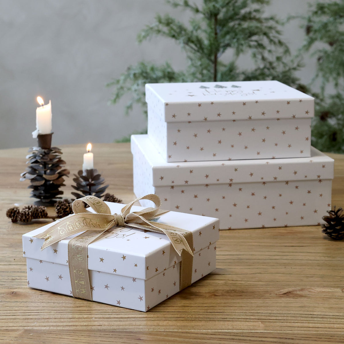 Boxen mit Sternen, 3er-Set, weiß
