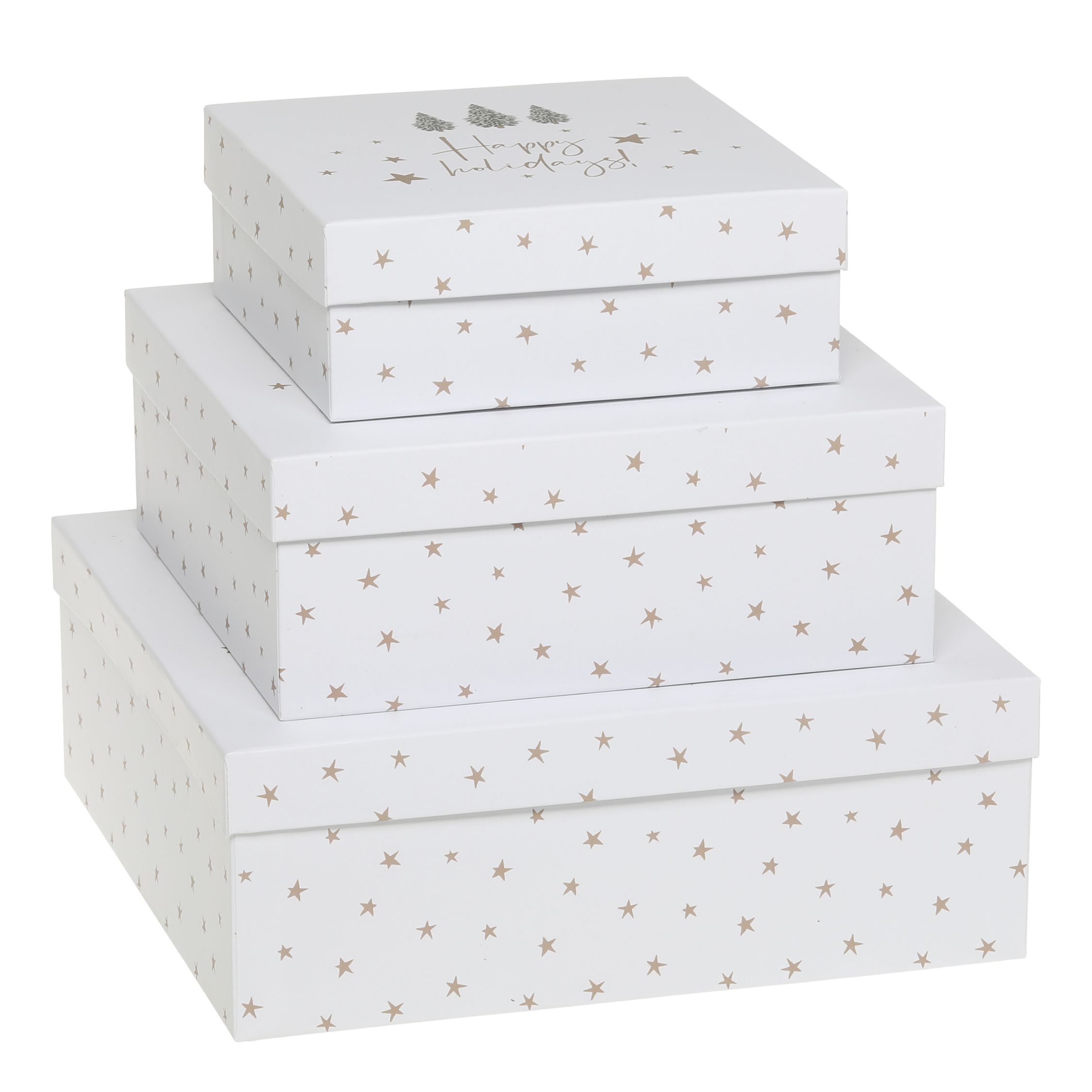 Boxen mit Sternen, 3er-Set, weiß