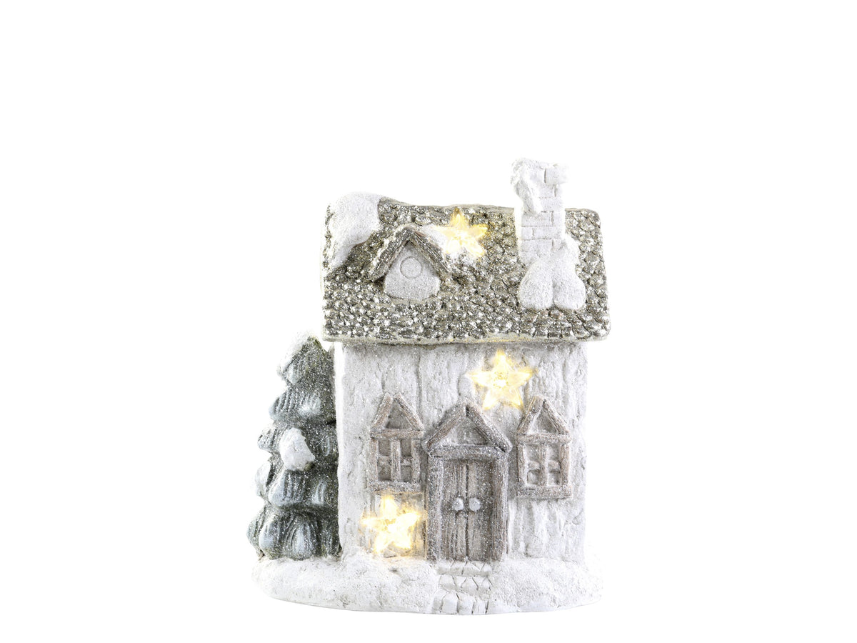 LED-Deko Haus mit Stern, champagner, 29,5 cm