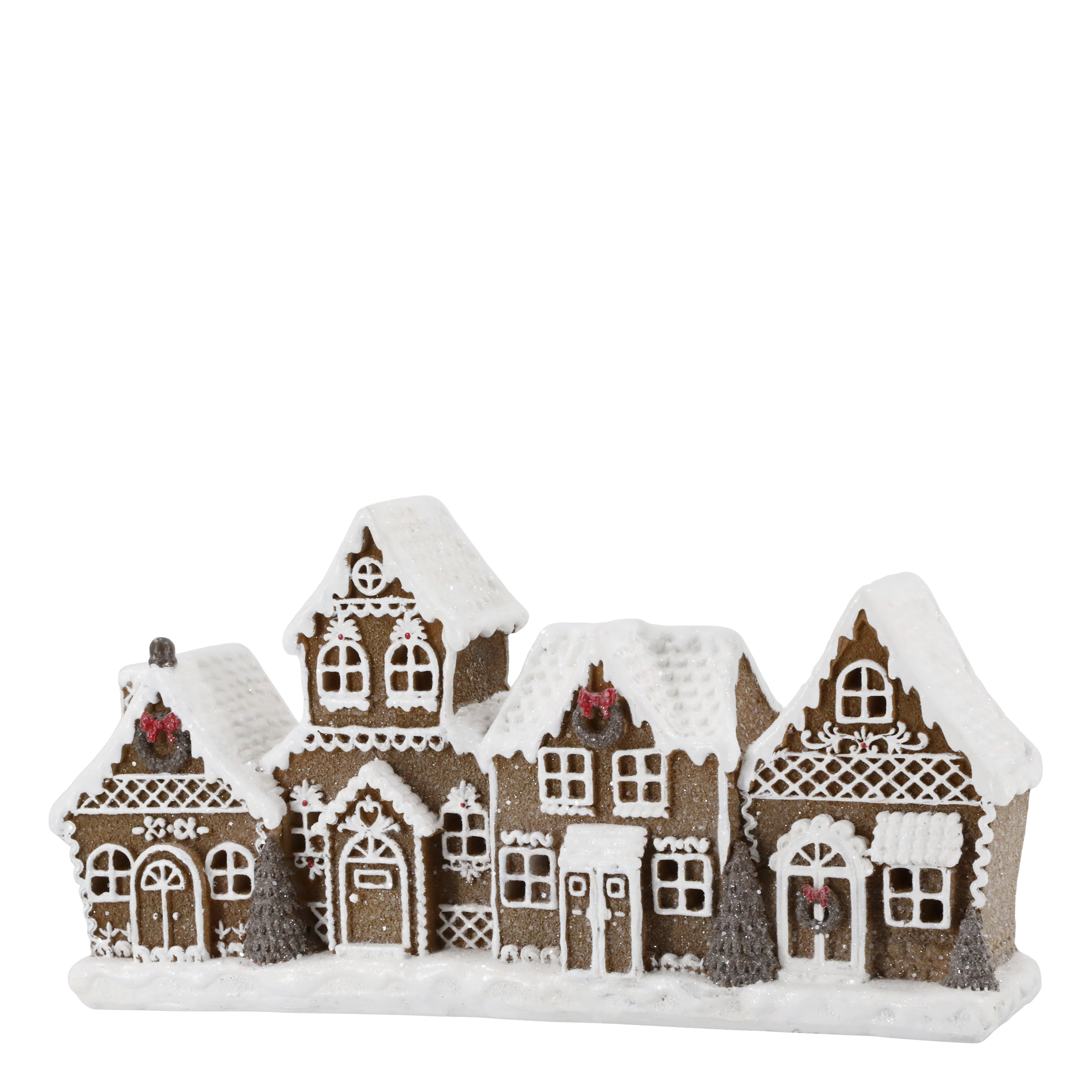 Noël Lebkuchenhäuser mit LED 24,5 cm, Polyresin, Mokka