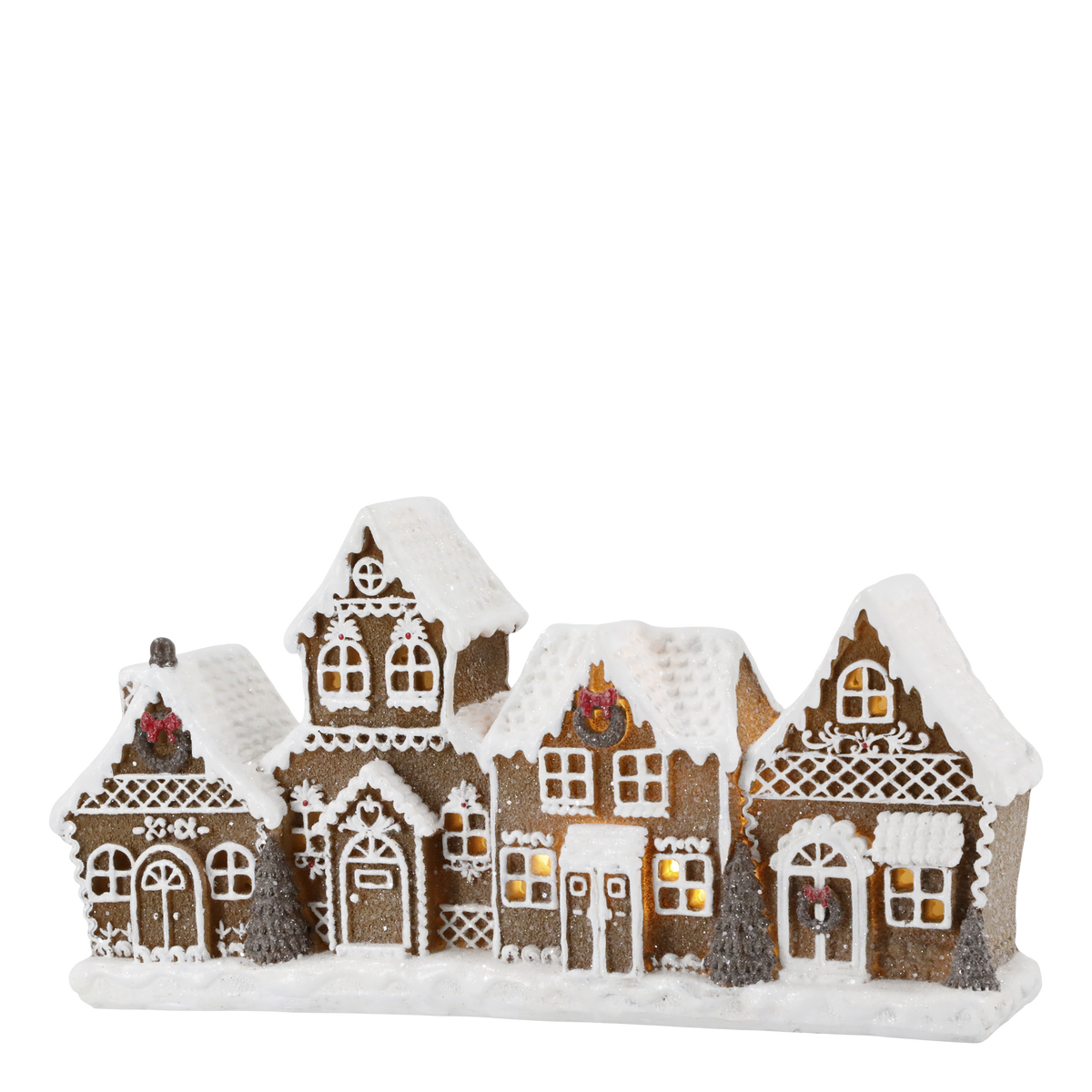 Noël Lebkuchenhäuser mit LED 24,5 cm, Polyresin, Mokka