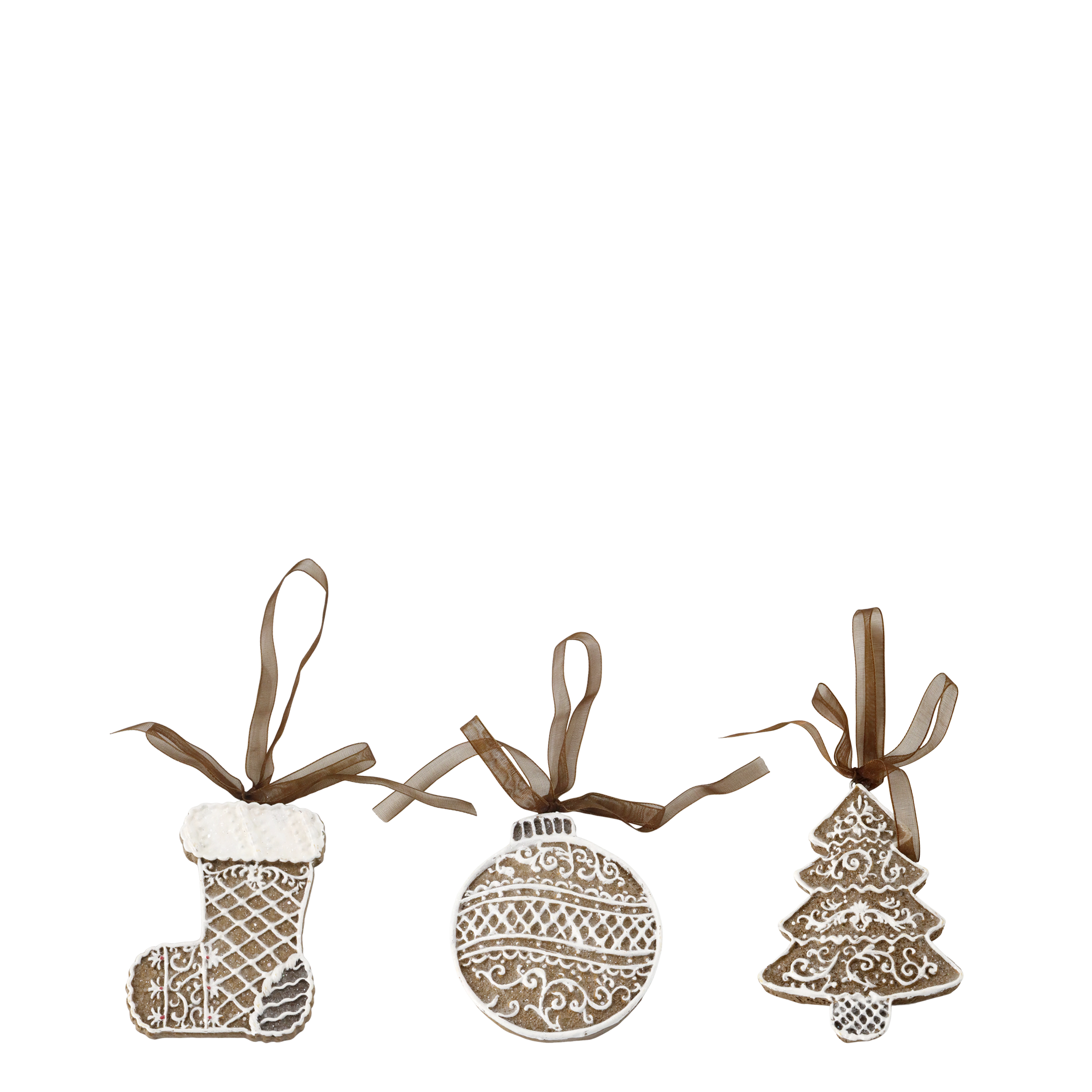 Noël Aufhängeset aus Polyresin, 3er-Set, Mokka