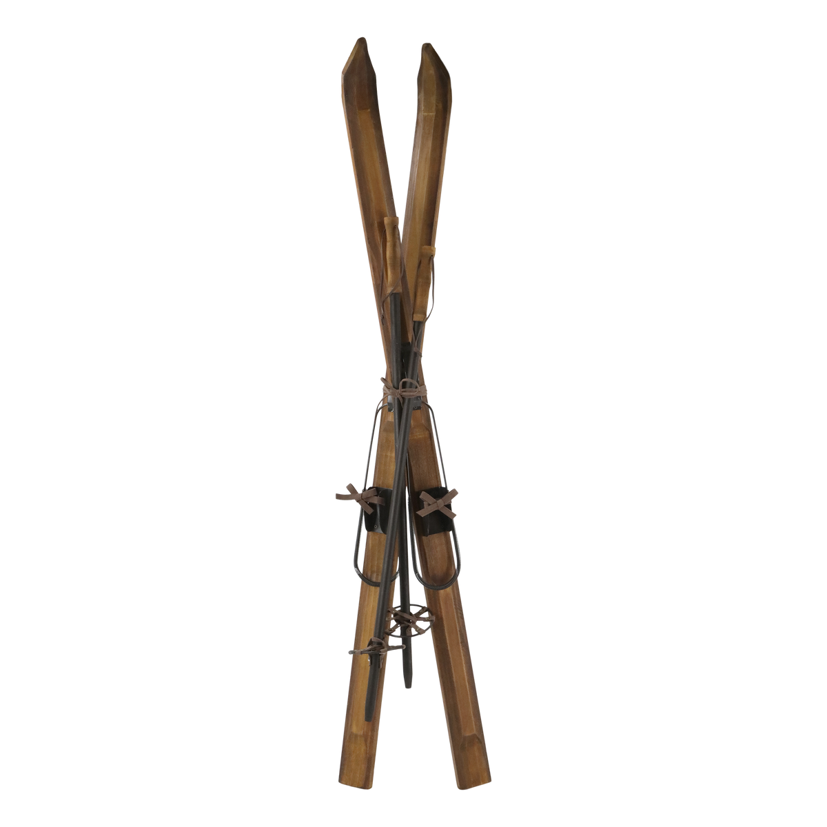 Deko Ski aus Holz und Eisen mit Stöcken, 120 cm hoch