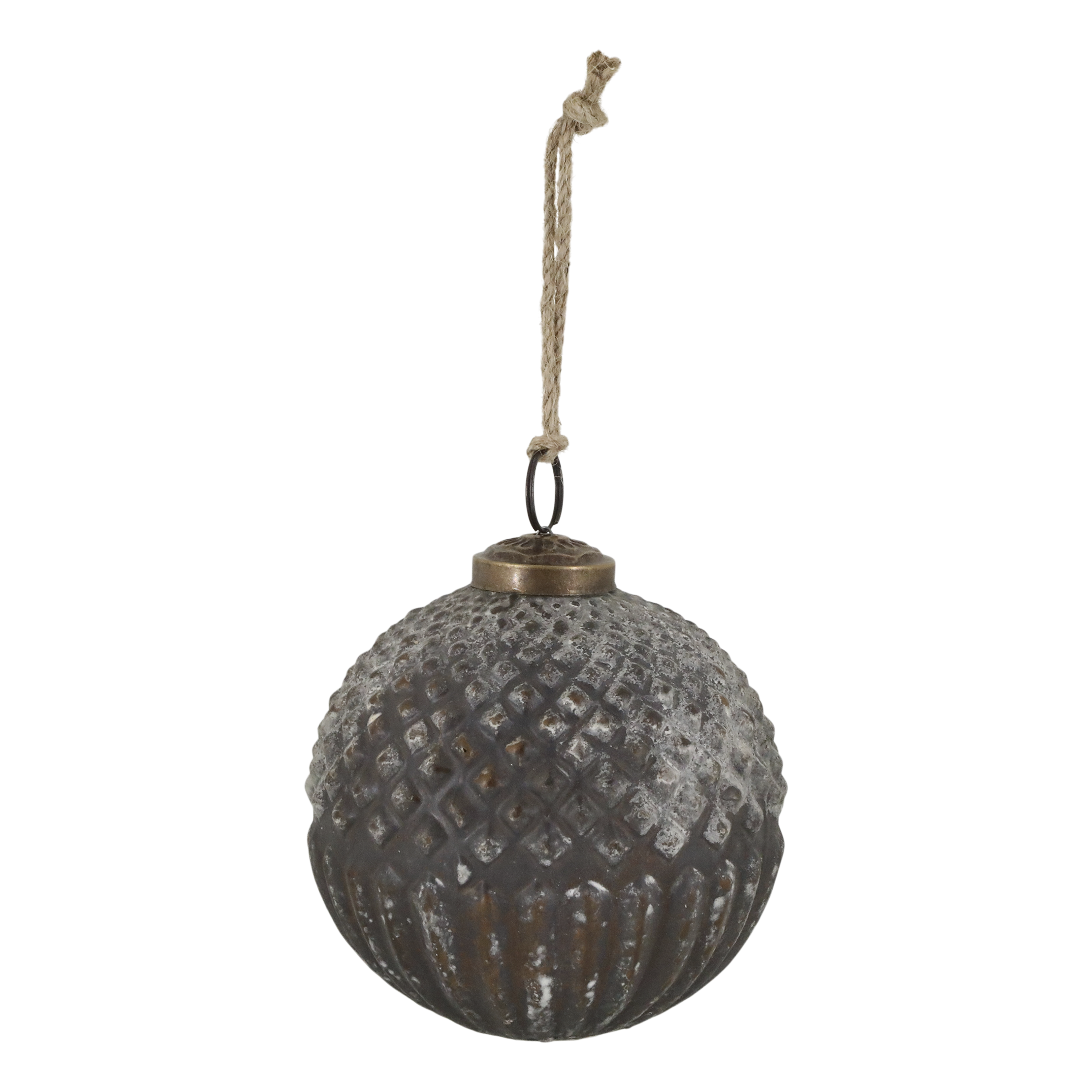 Weihnachtskugel aus Glas mit Juteschnur, antique mokka