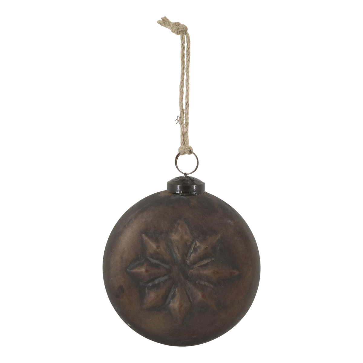Weihnachtskugel aus Glas mit Messing und Jute, 10 cm hoch