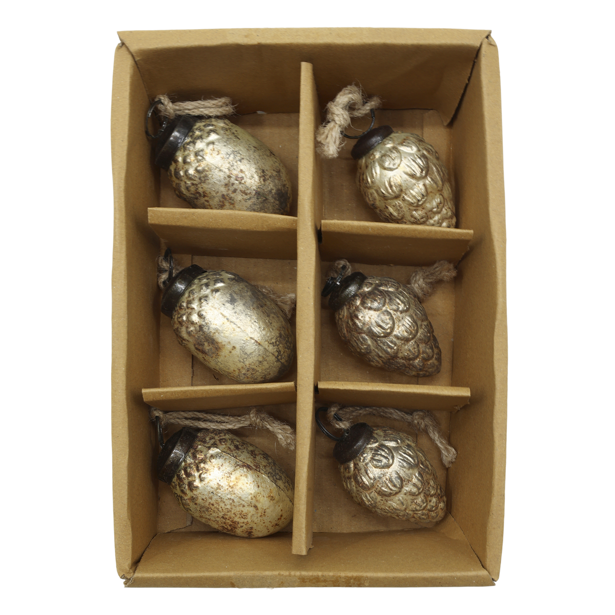 Weihnachtskugeln Set aus Glas und Messing, champagner
