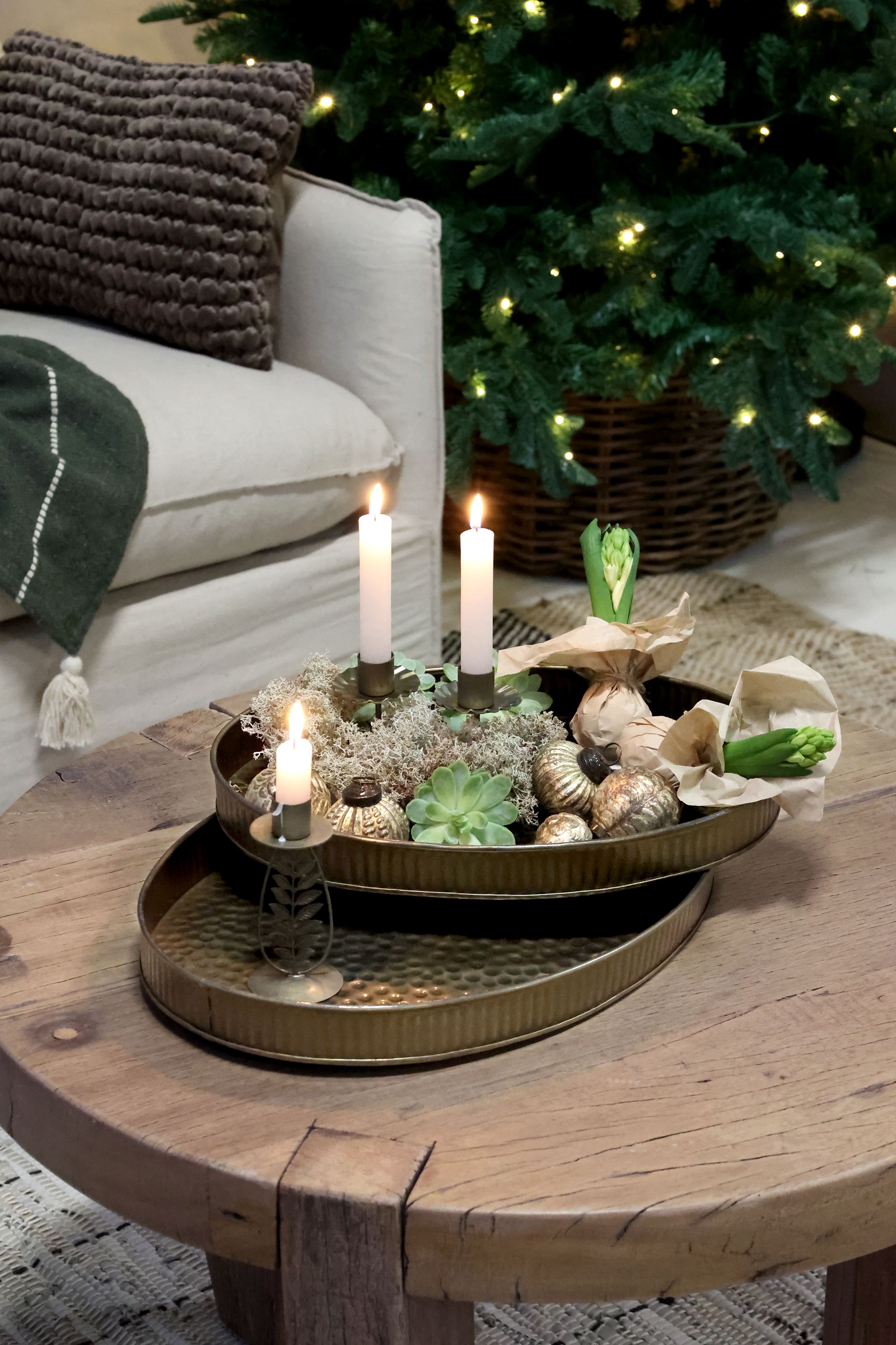 Weihnachtskugeln Set aus Glas und Messing, 12 Stück