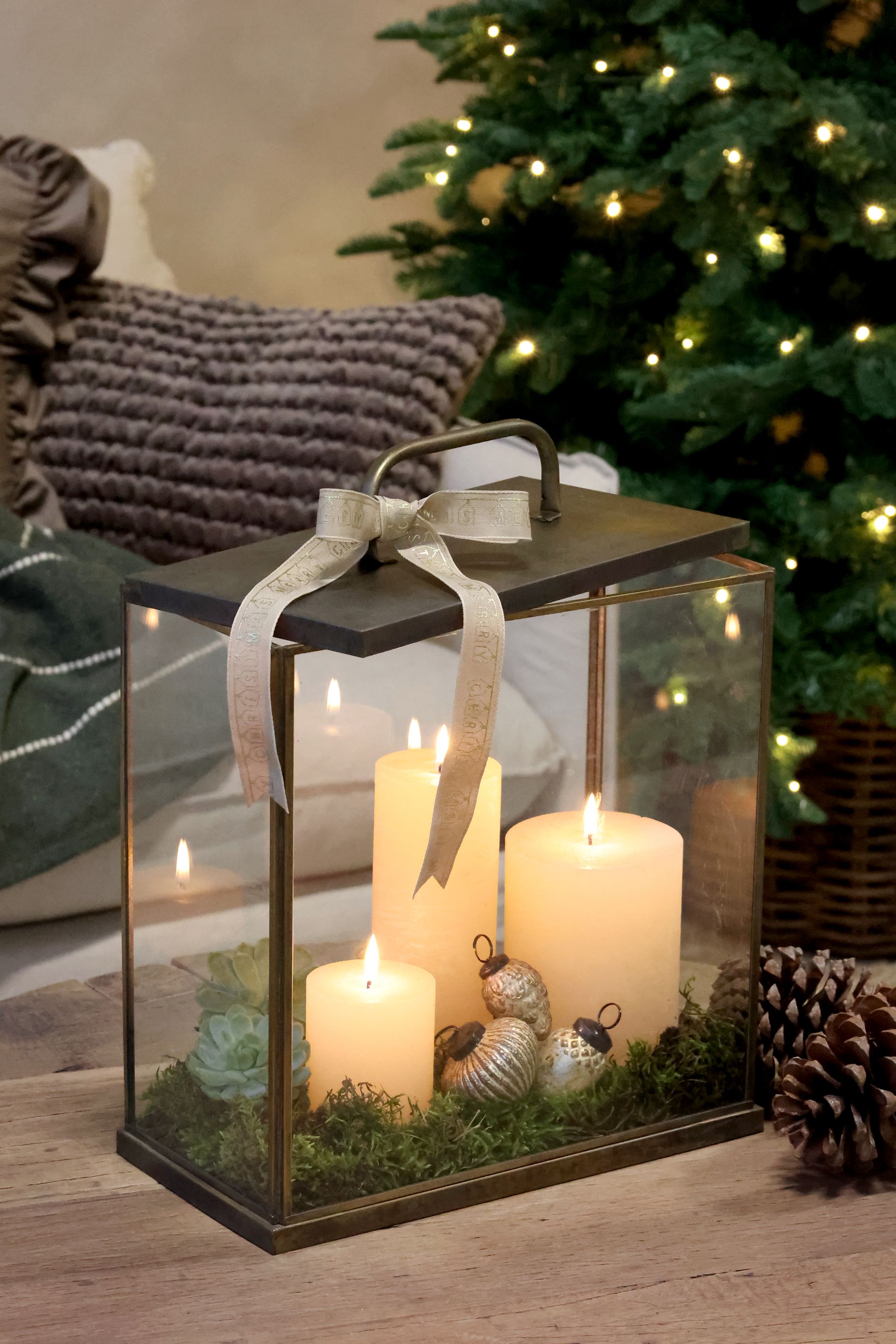 Weihnachtskugeln Set aus Glas und Messing, 12 Stück