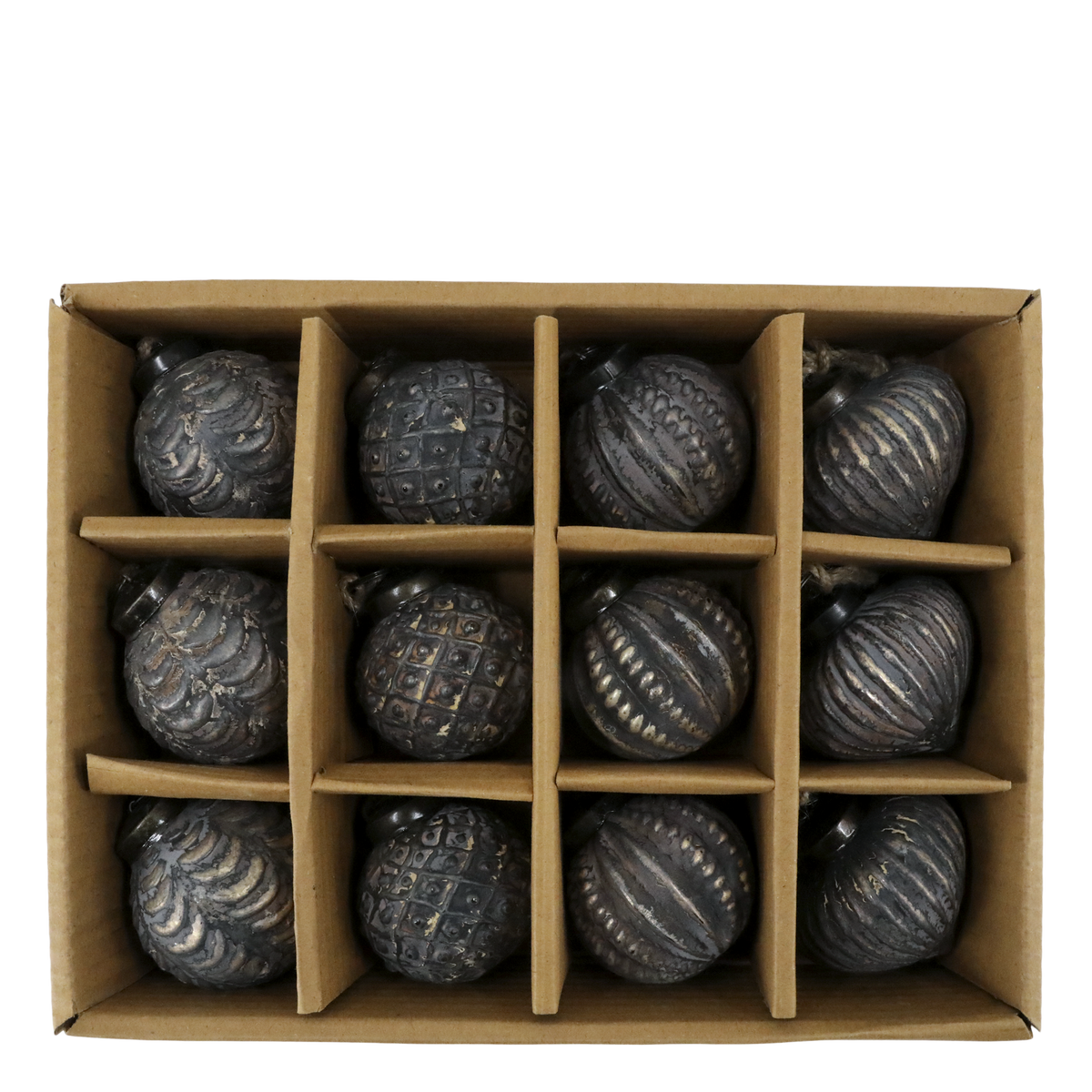 Weihnachtskugeln Set aus Glas, 12 Stück, antique mokka