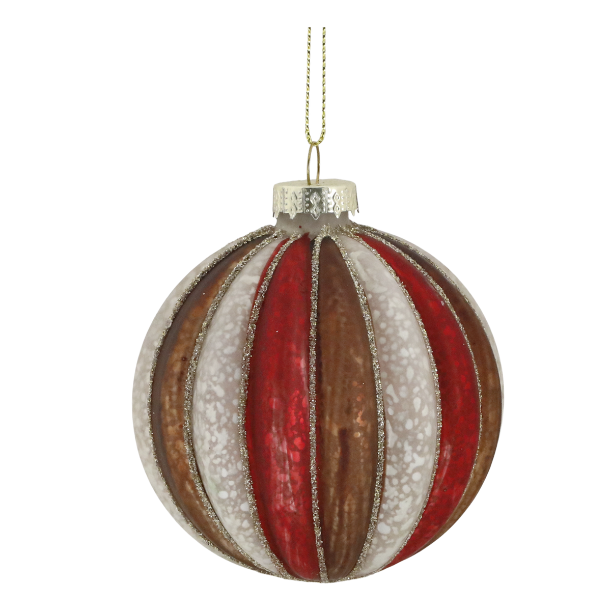 Weihnachtskugel mit Streifen, 8 cm, Glas, cherry