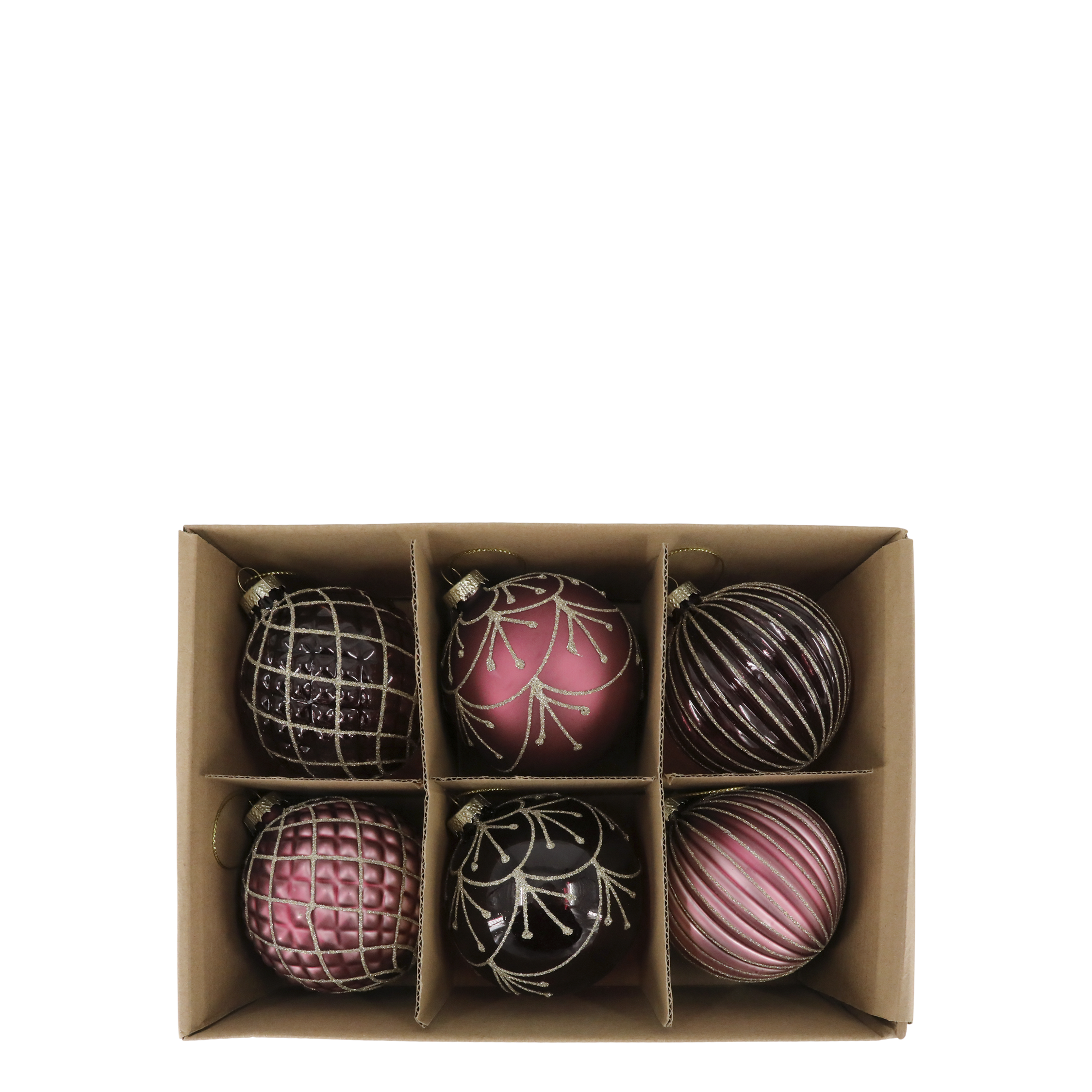 Weihnachtskugel Set aus Glas, 6er, Malve