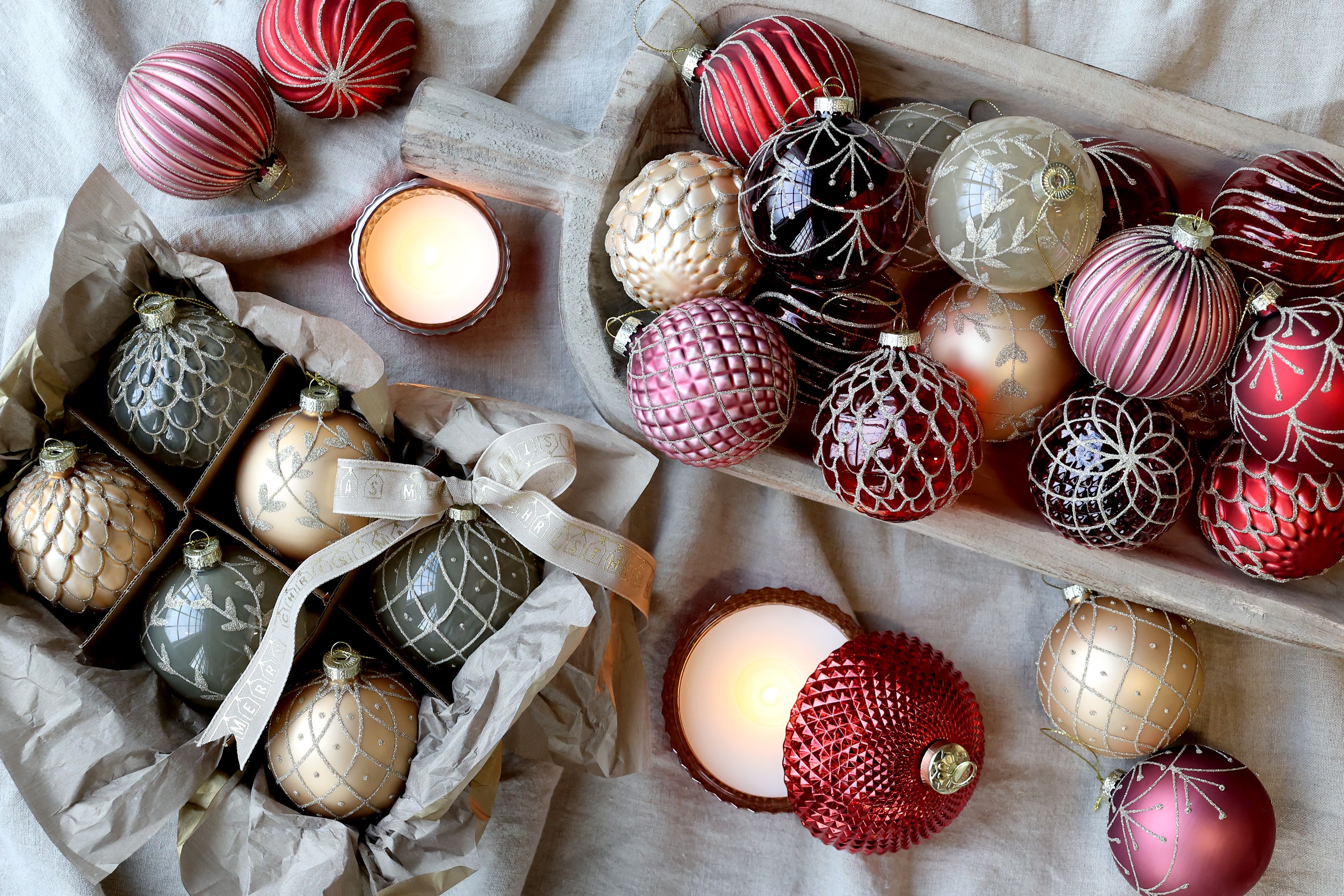 Weihnachtskugel Set aus Glas, 6er, Malve