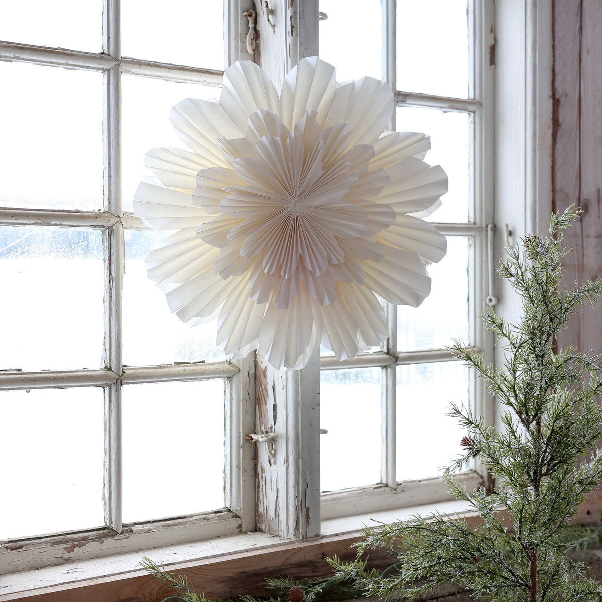 Papierstern Tischlampe mit Kabel, 40 cm, creme