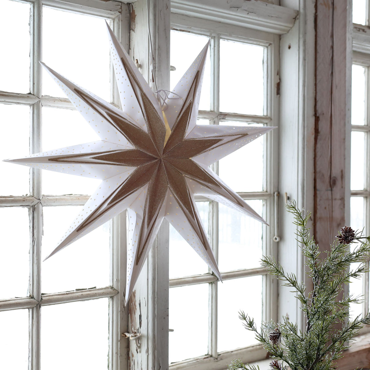 Papierstern Tischlampe mit Kabel, 60 cm, creme