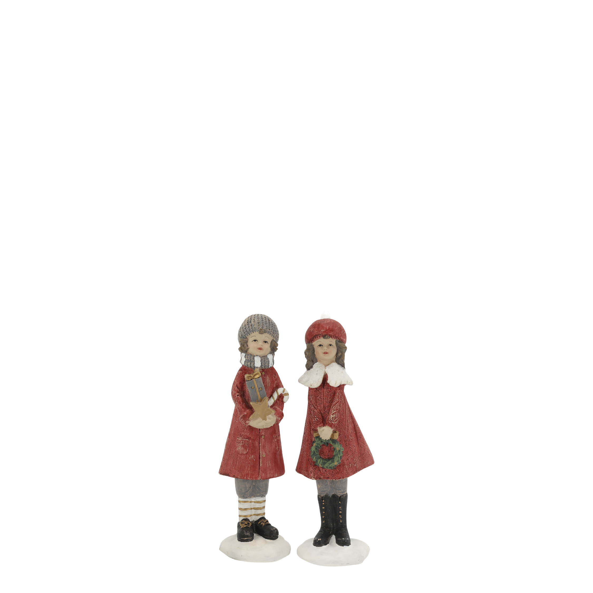 Noël Mädchen und Junge Figur aus Polyresin, Cherry