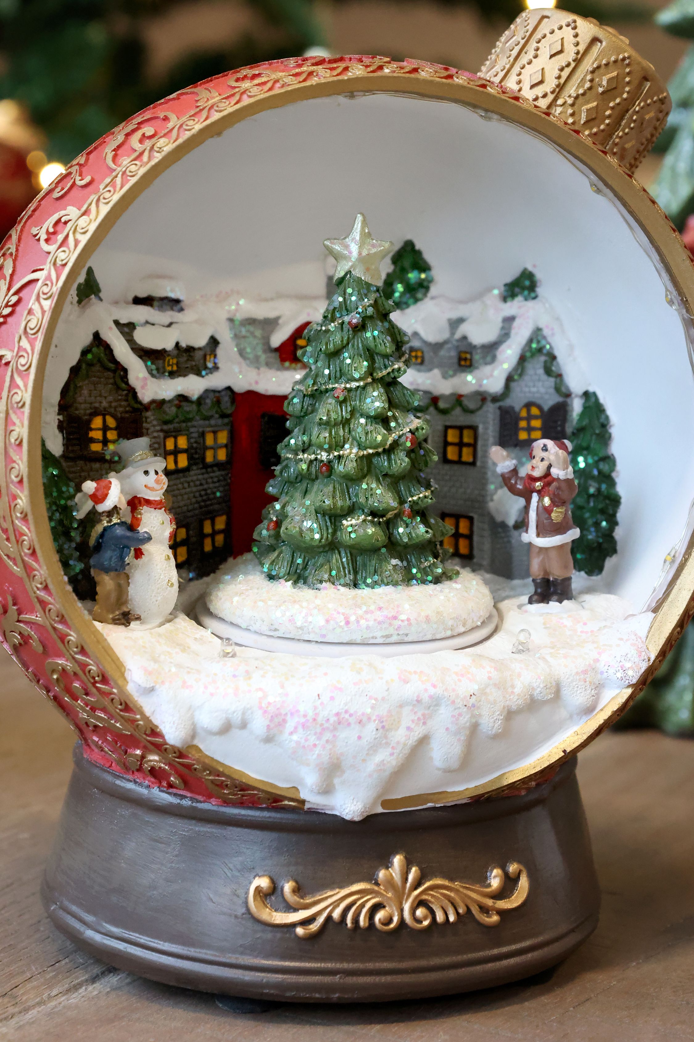 Noël Spieluhr mit LED und Dekor, 23 cm hoch, cherry