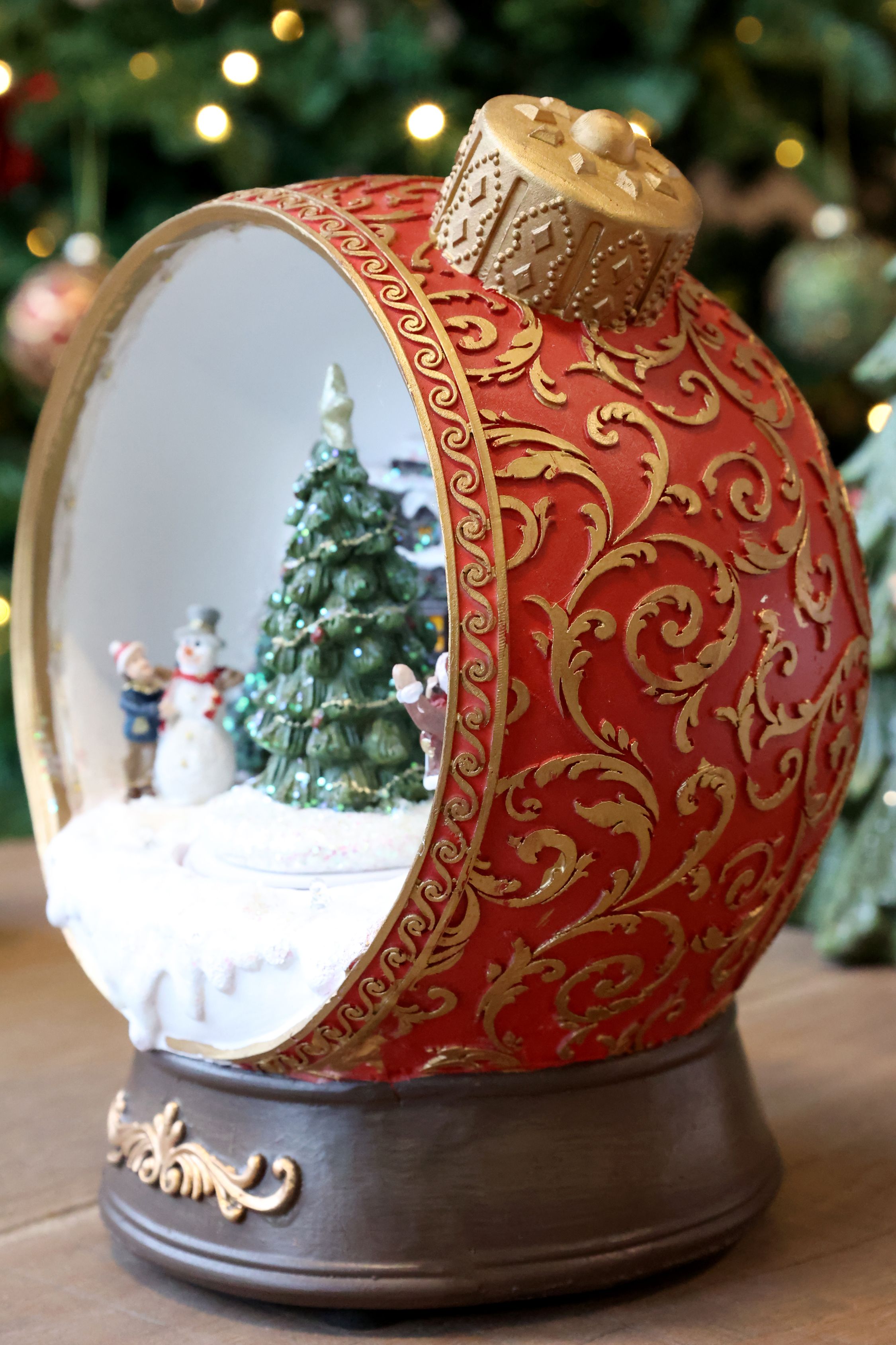 Noël Spieluhr mit LED und Dekor, 23 cm hoch, cherry
