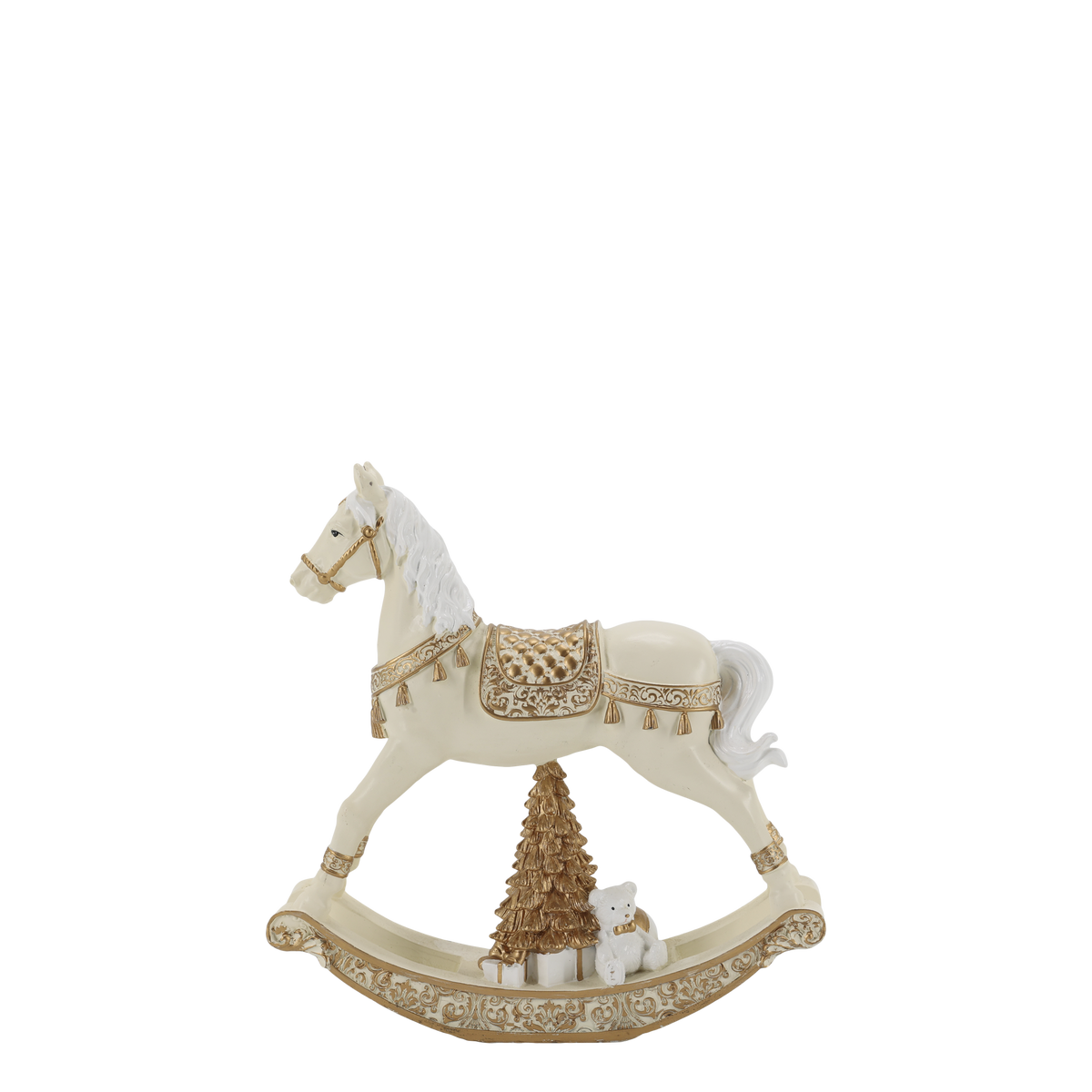 Schaukelpferd mit Geschenken, 18,5 cm hoch, antique creme