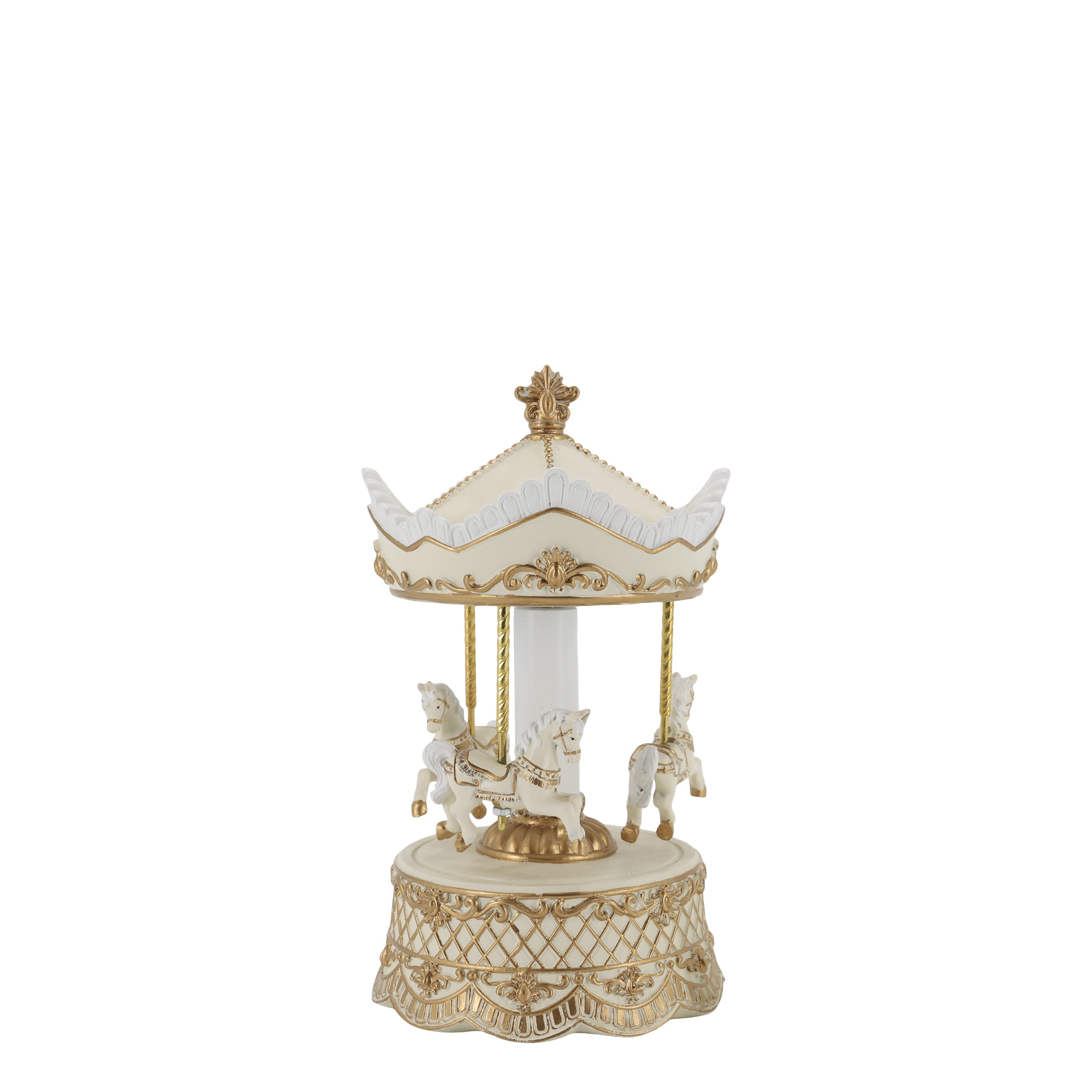 Spieluhr mit Karussell, 23 cm, antique creme