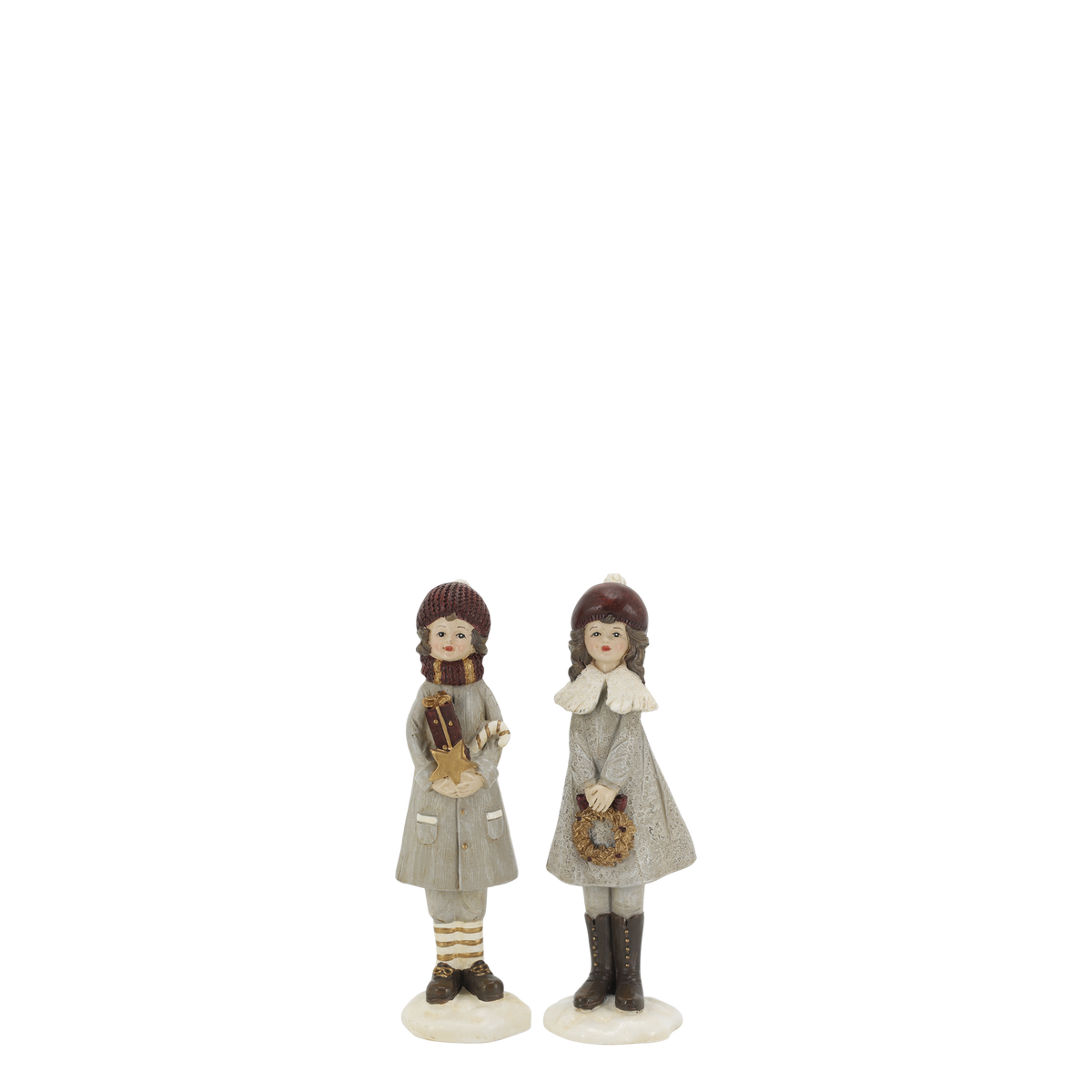 Noël Mädchen und Junge Figur aus Polyresin, 14,5 cm hoch