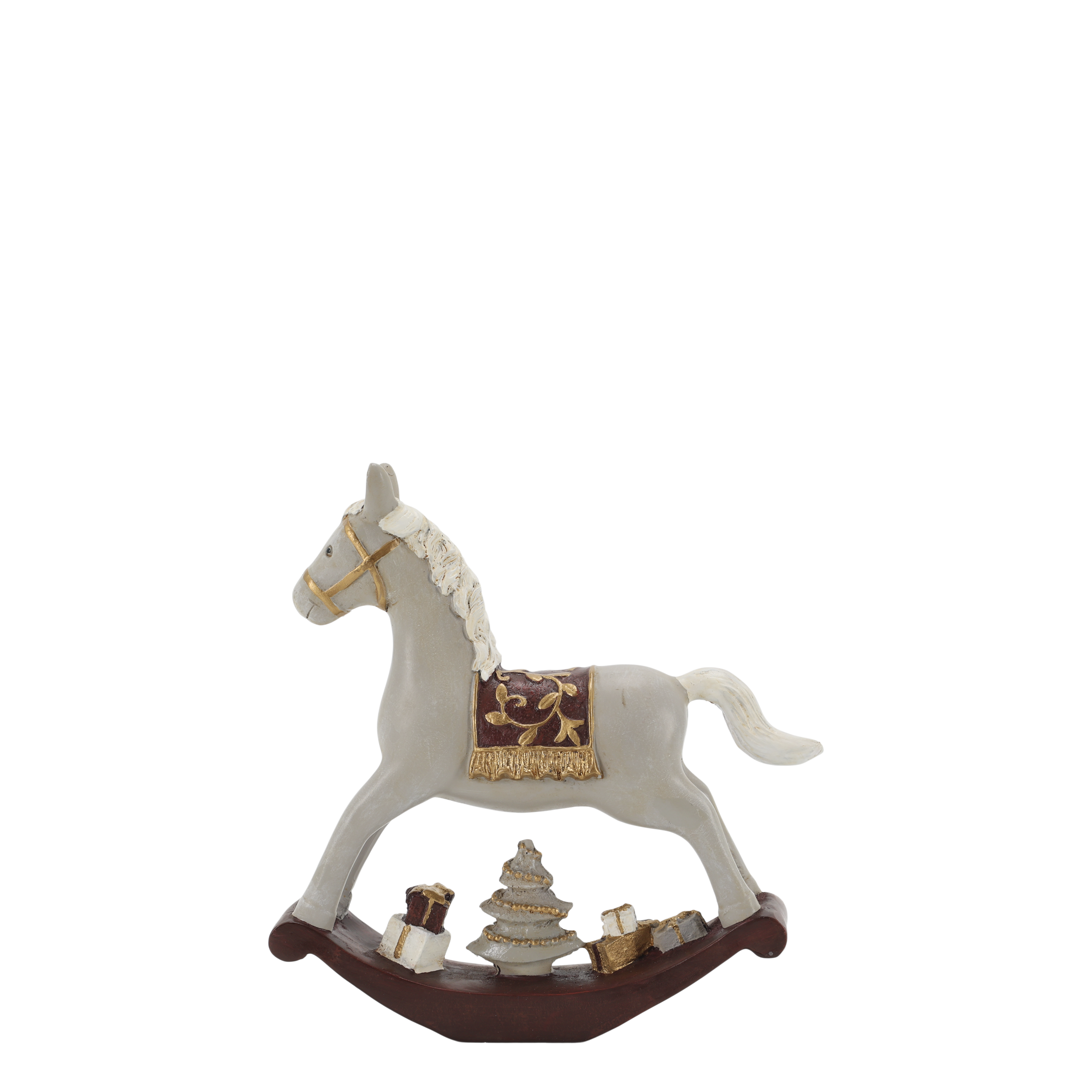 Noël Schaukelpferd mit Geschenken, Polyresin, 18 cm
