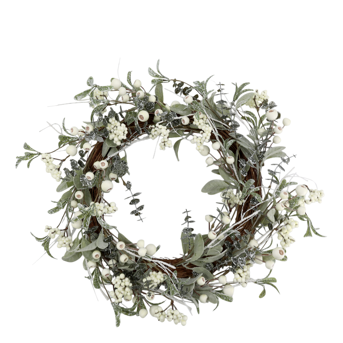 Grüner Kranz mit Beeren und Schnee, 45 cm Durchmesser