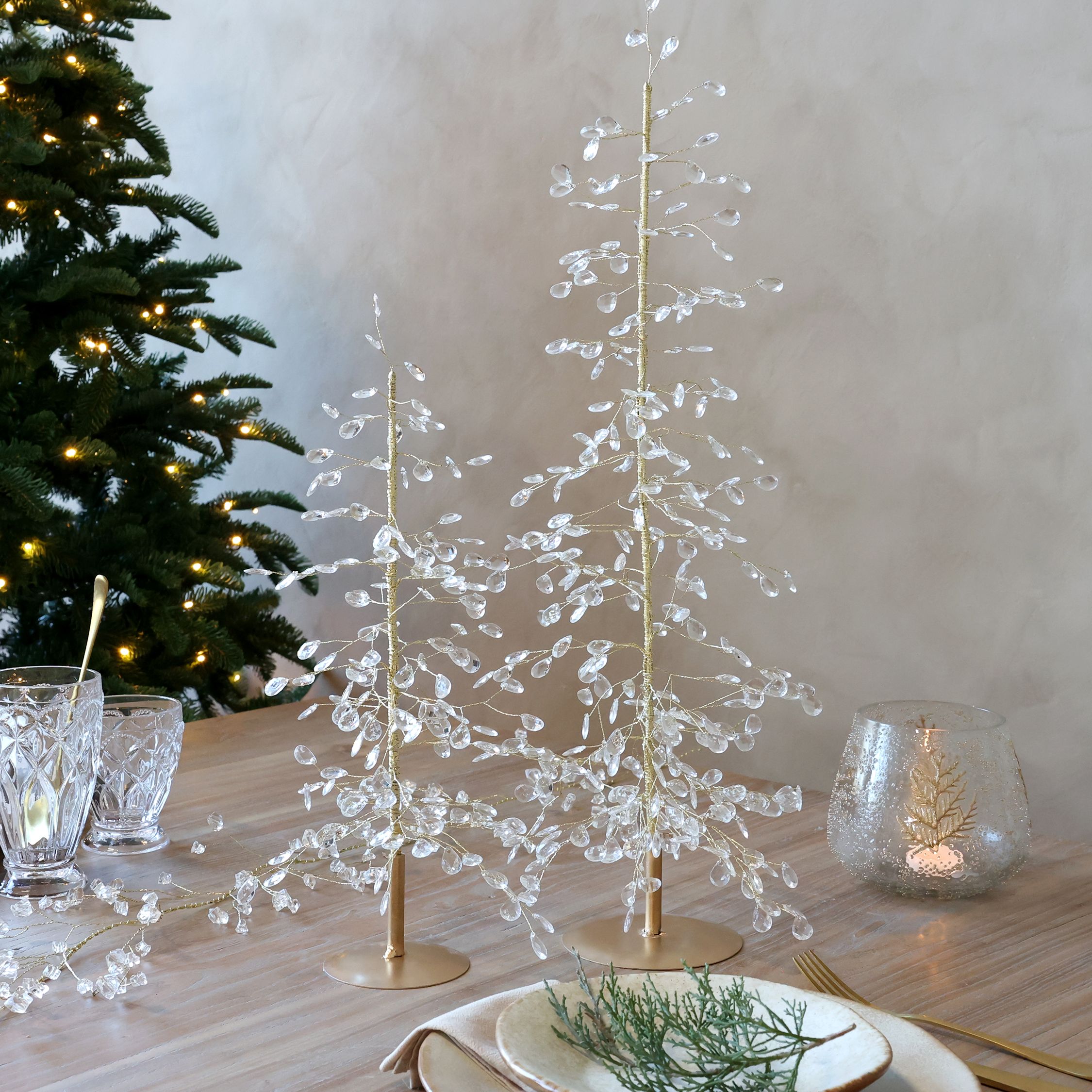 Weihnachtsbaum mit Prismas und Golddraht, 42 cm hoch