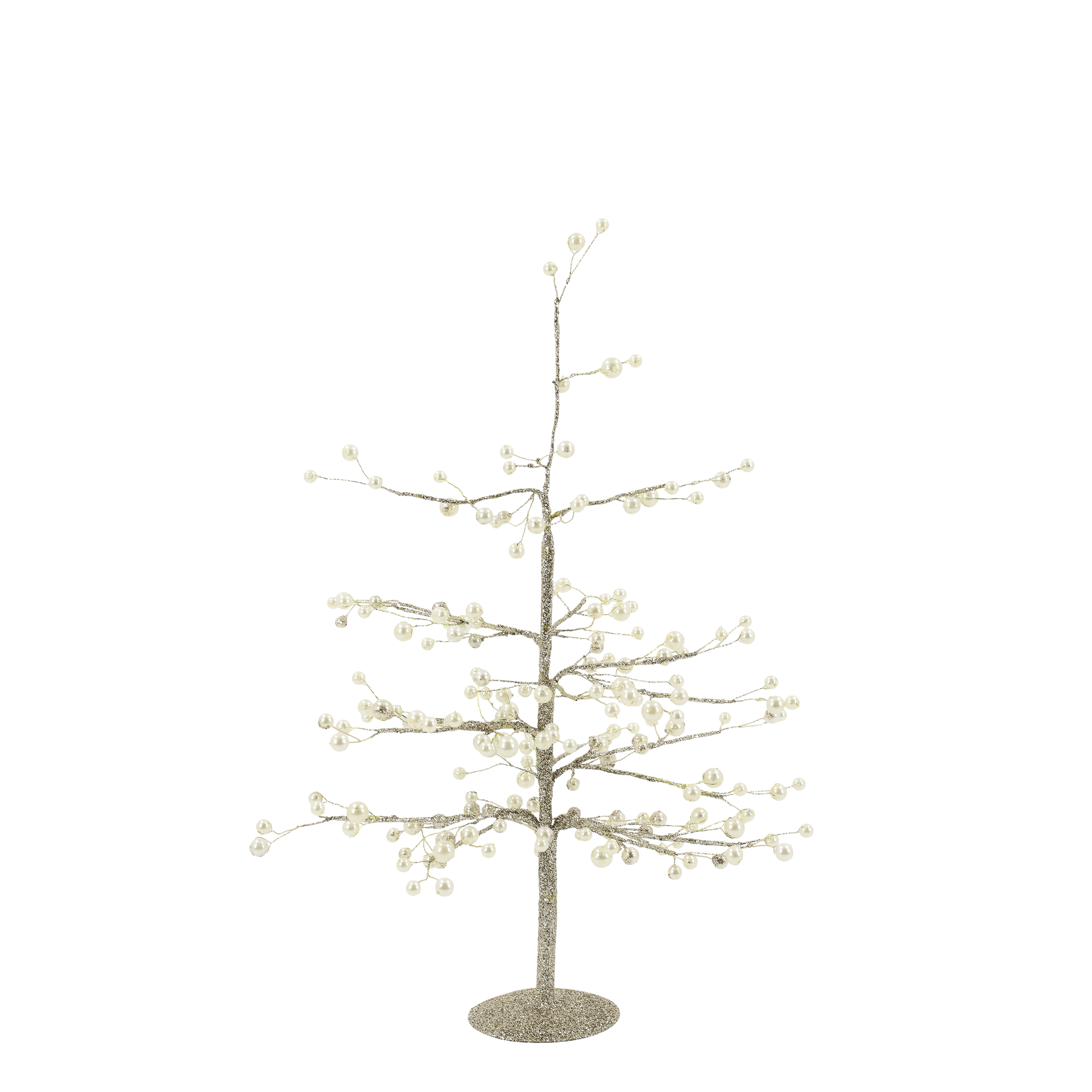 Weihnachtsbaum mit Perlen und Golddraht, 42 cm hoch, creme