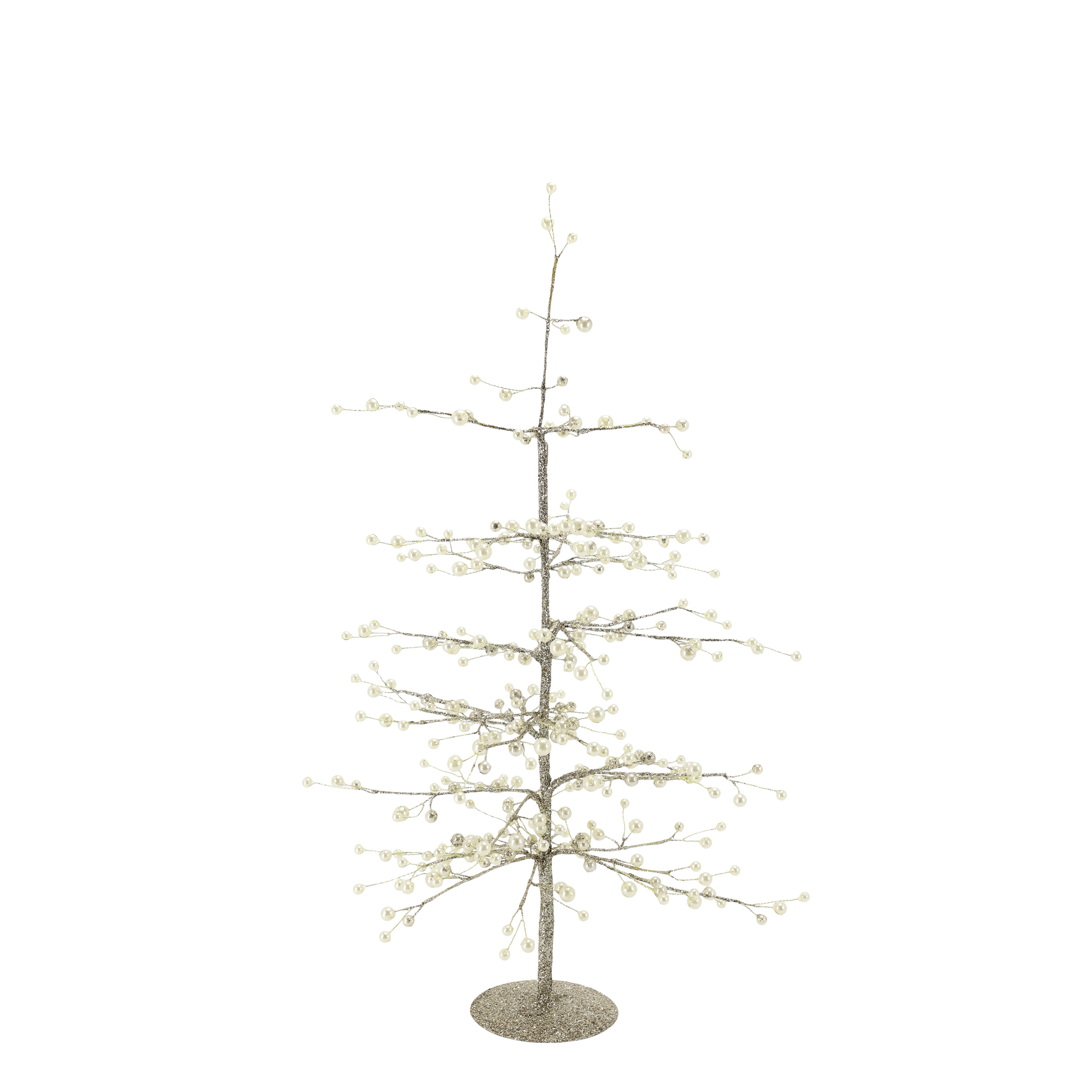Weihnachtsbaum mit Perlen und Golddraht, 62 cm hoch, creme