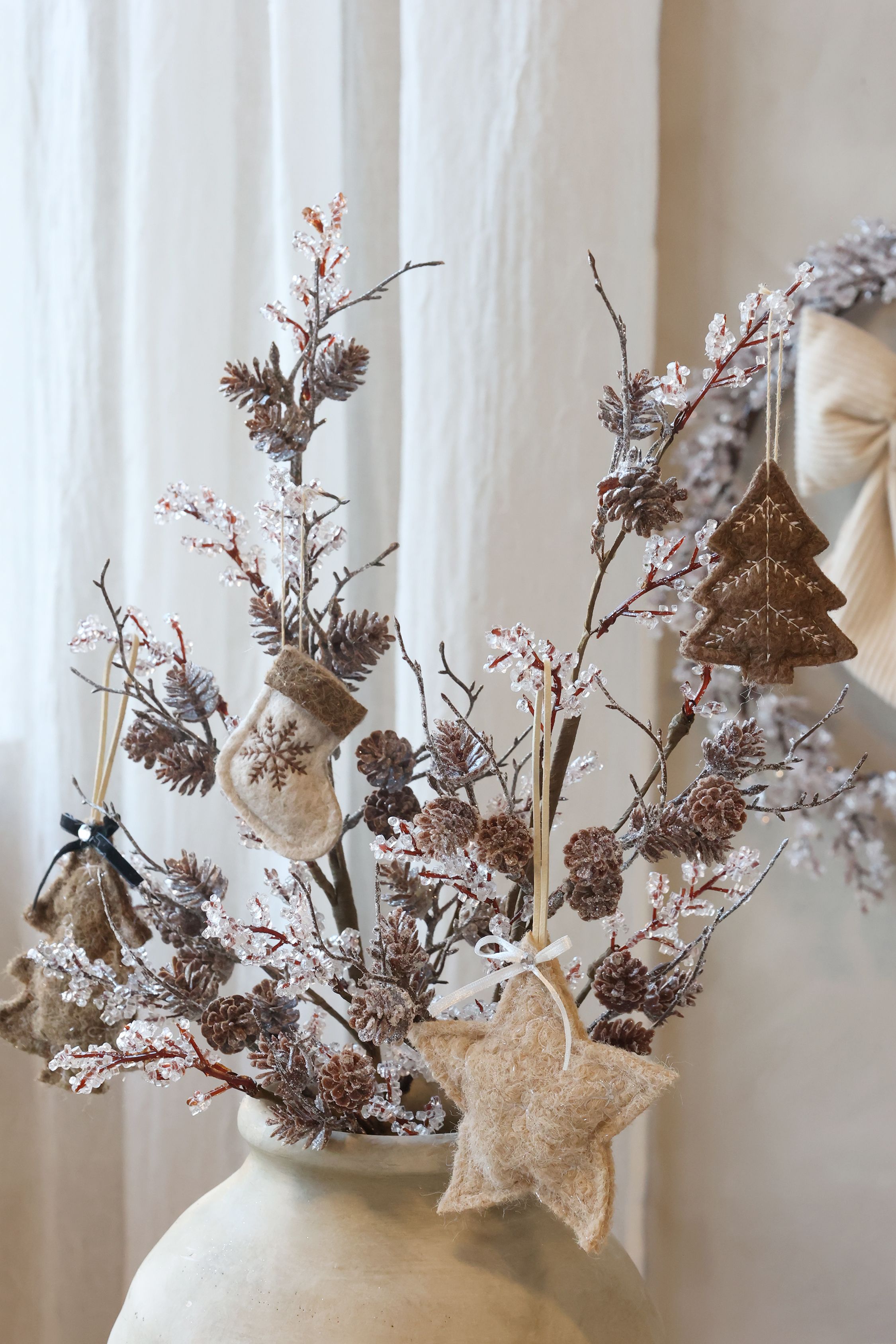 Weihnachtsbaum aus Filz mit Stern – 2er Set, beige und mocca
