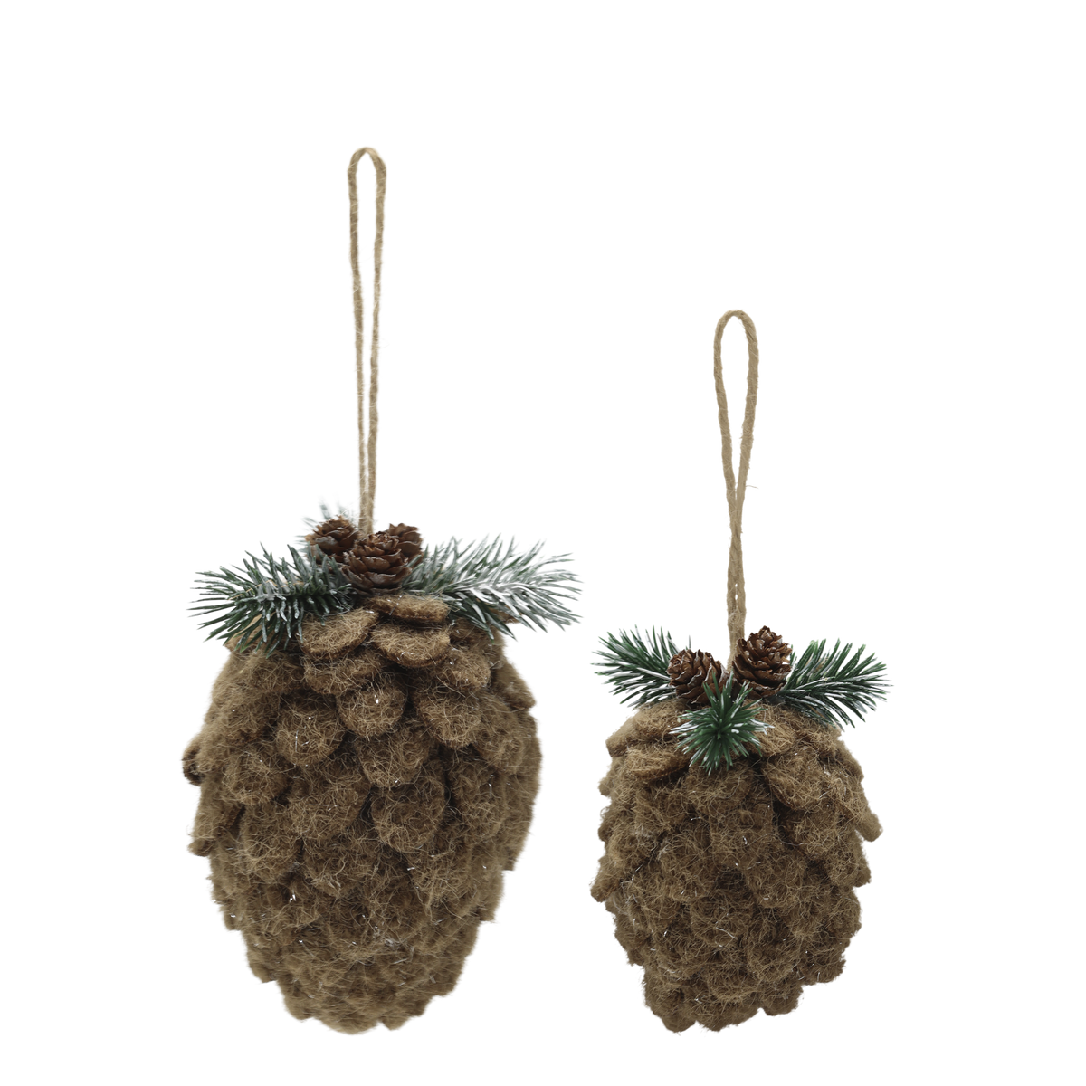 Filz Korb mit Zapfen, 2er Set, Höhe 15 cm, Mokka