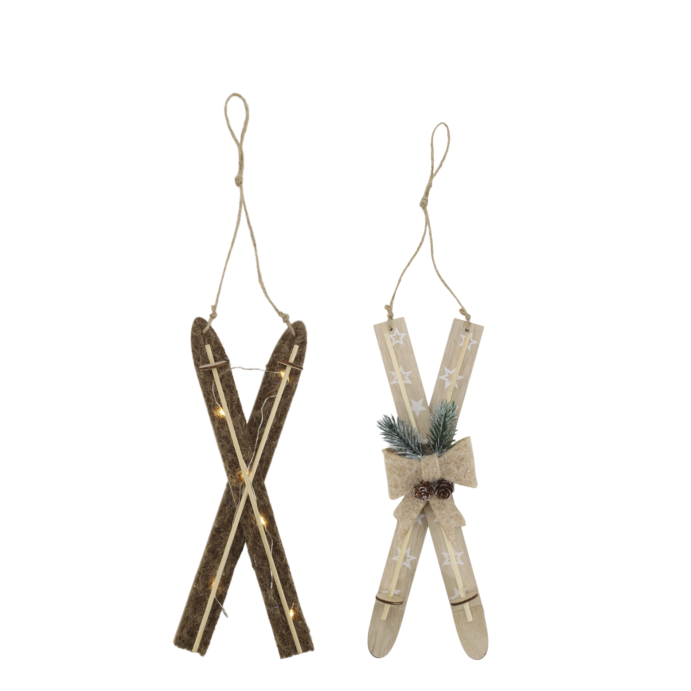 Deko-Ski mit LED und Schleife, 29 cm, beige/mocca