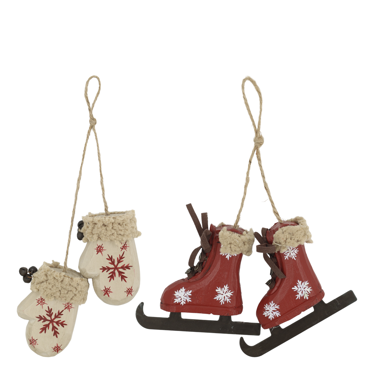 Vintage Schlittschuhe und Handschuhe Set aus Holz