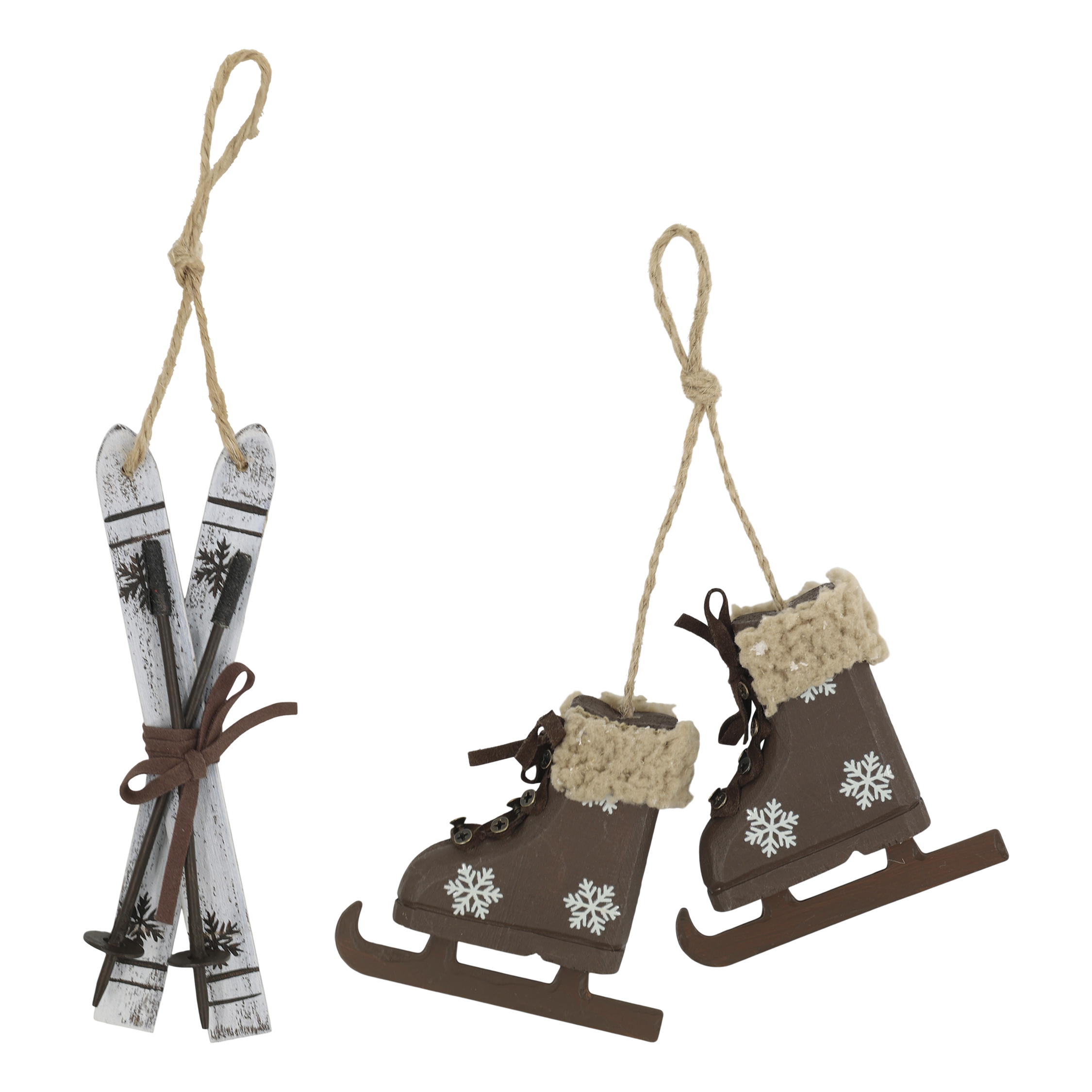 Vintage Schlittschuhe und Ski Set aus Holz, 2er Set