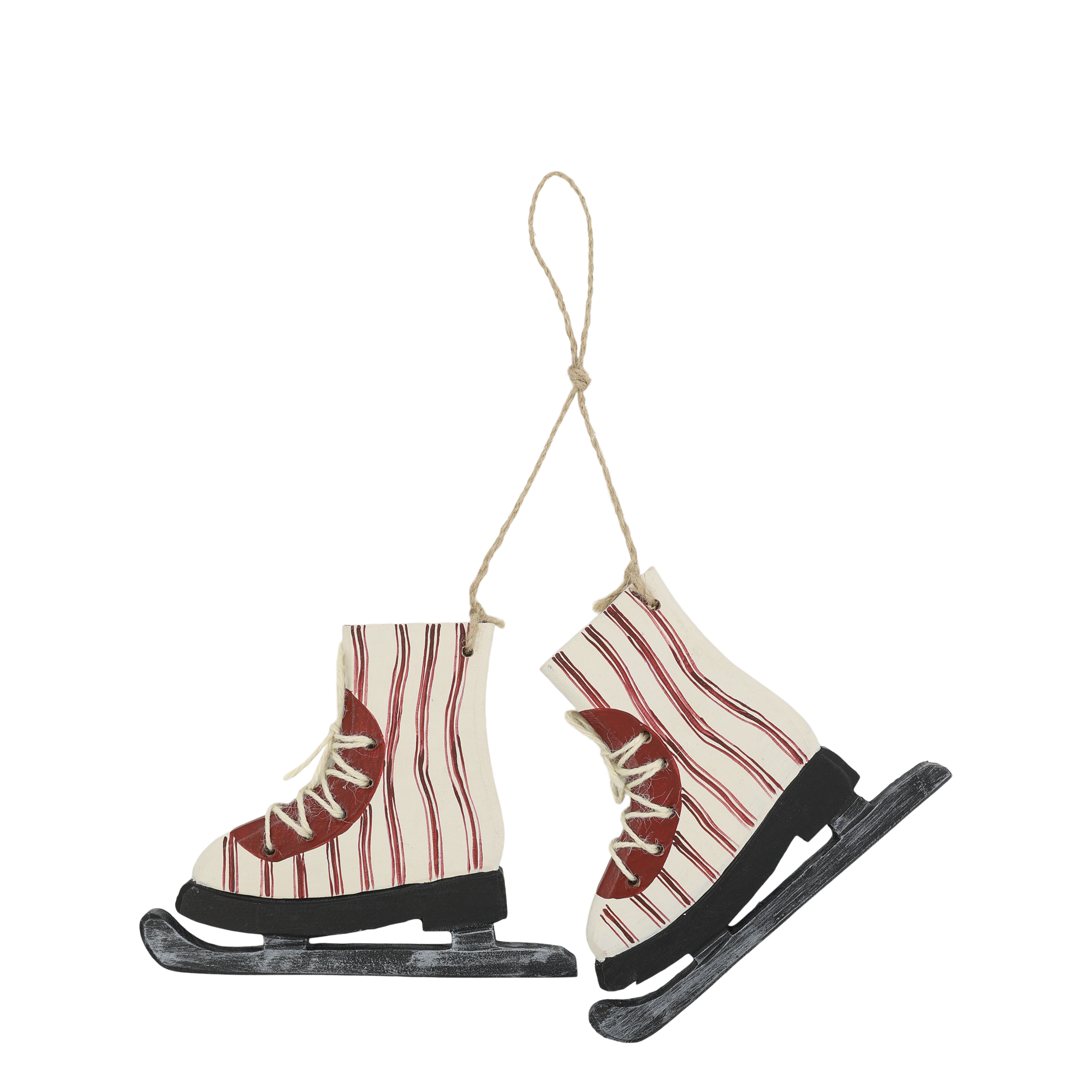Vintage Schlittschuhe mit Streifen aus Kiefernholz