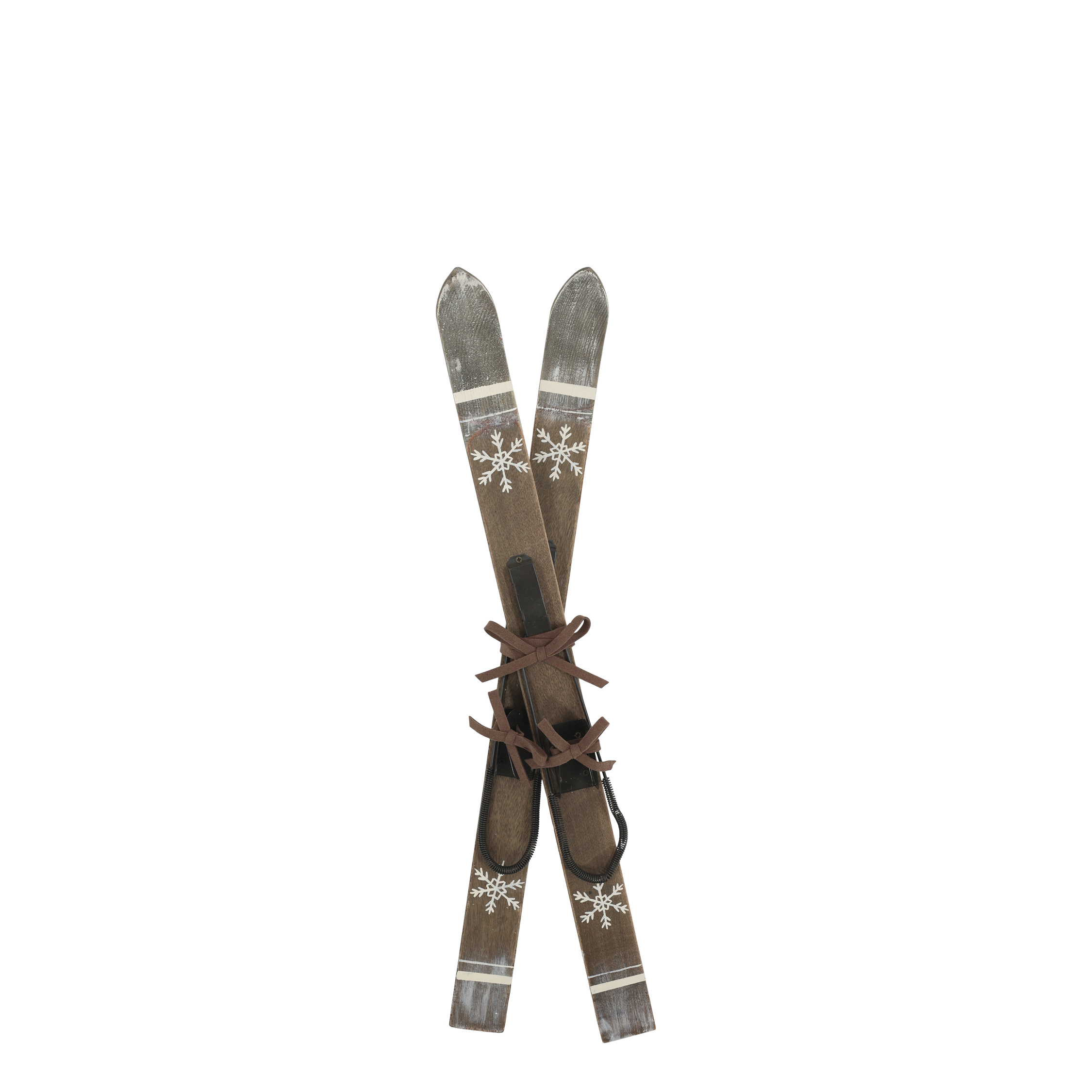 Deko Ski aus Holz und Eisen mit Lederschnur, 60 cm hoch