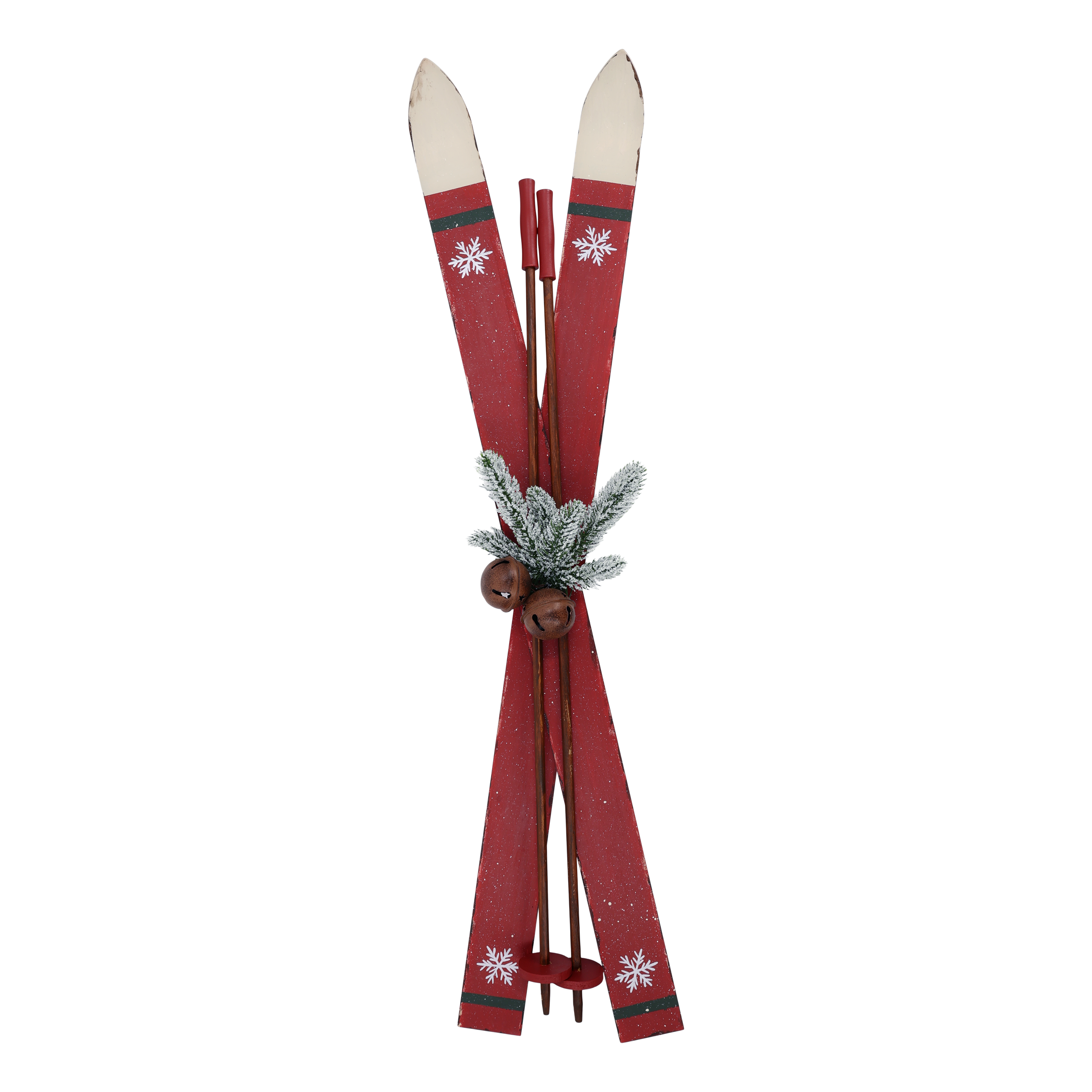 Deko Ski aus Holz mit Stöcken, 90 cm hoch, antique cherry