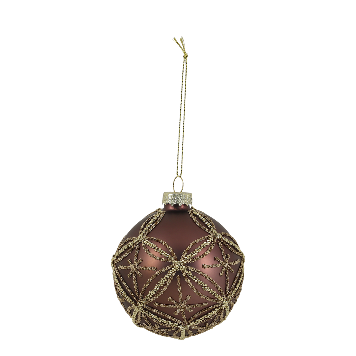 Weihnachtskugel aus Glas mit Muster, 8 cm, Mokka