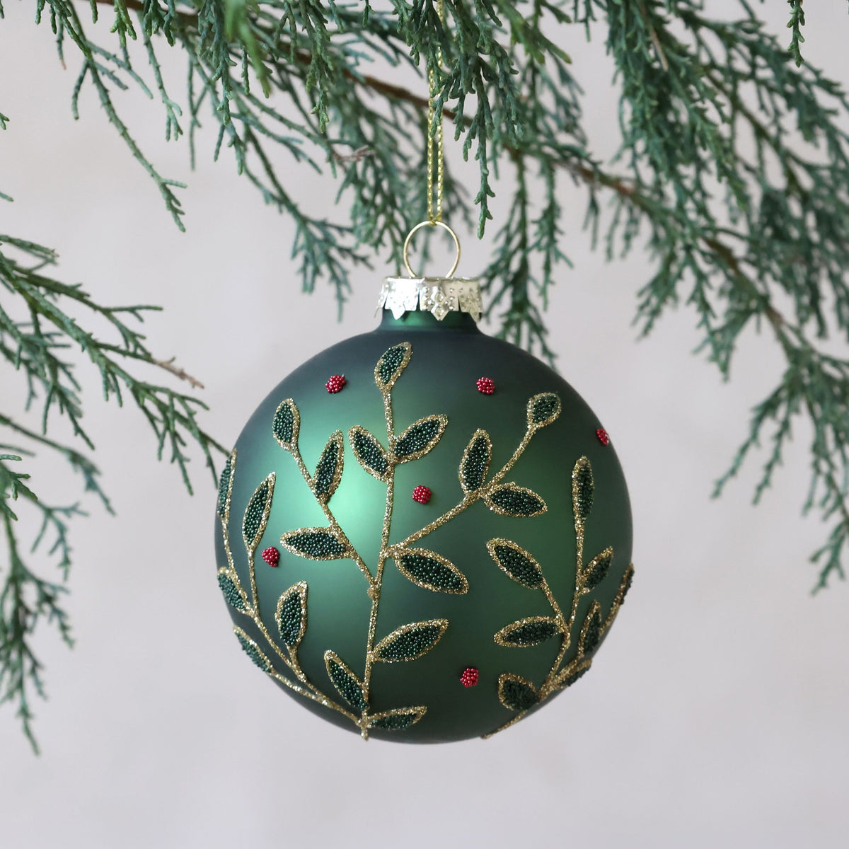 Weihnachtskugel Glas mit Mistelzweig, 8 cm, Moos